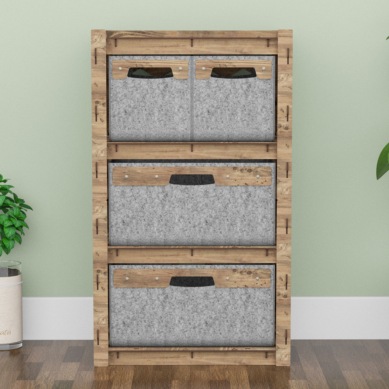 Honeycomb Chest Of 4 Drawers Storage Cabinet [2S 2L GRAY BINS]