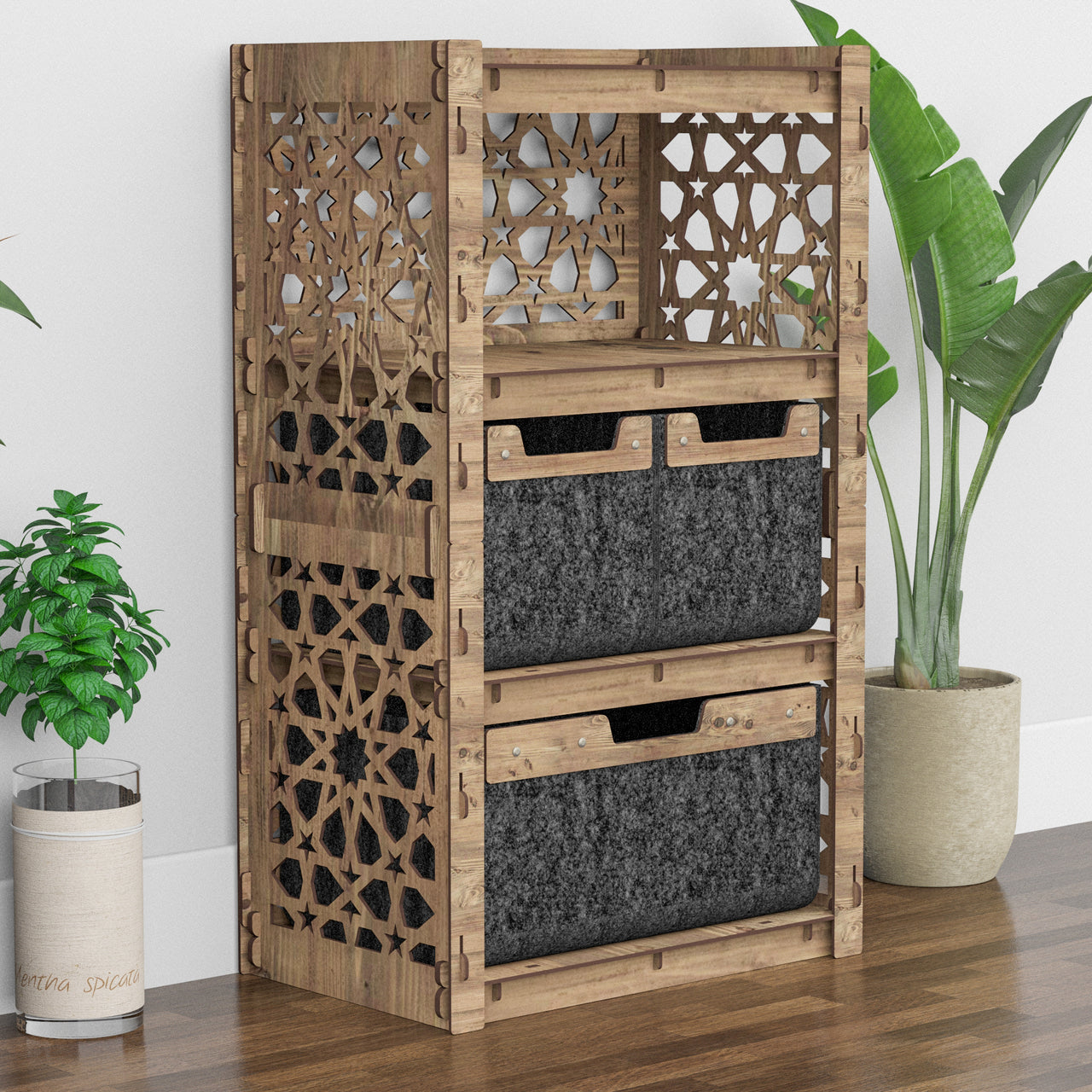 Arabic Chest Of 3 Drawers Storage Cabinet [1L 2S BLACK BINS]