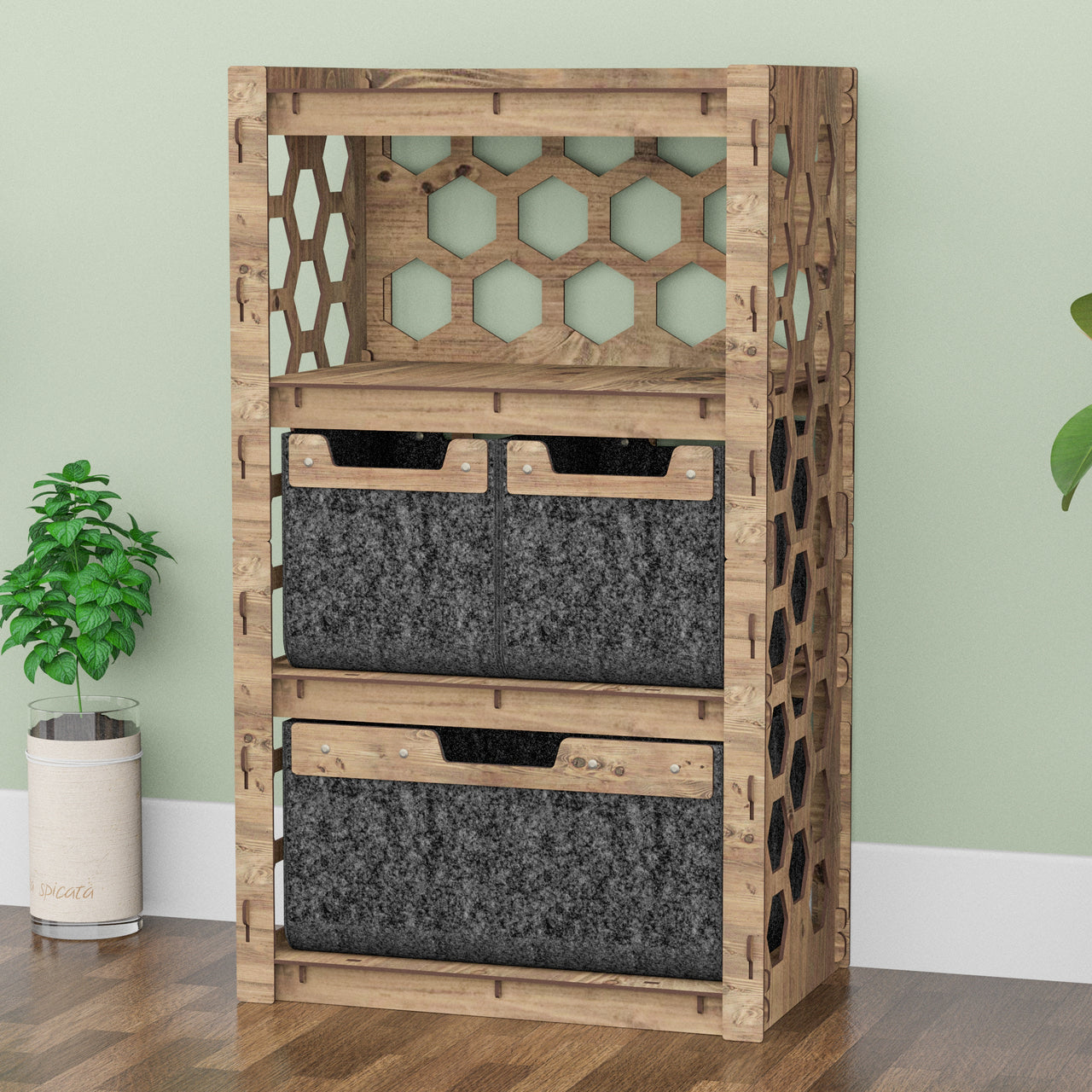 Honeycomb Chest Of 3 Drawers Storage Cabinet [1L 2S BLACK BINS]