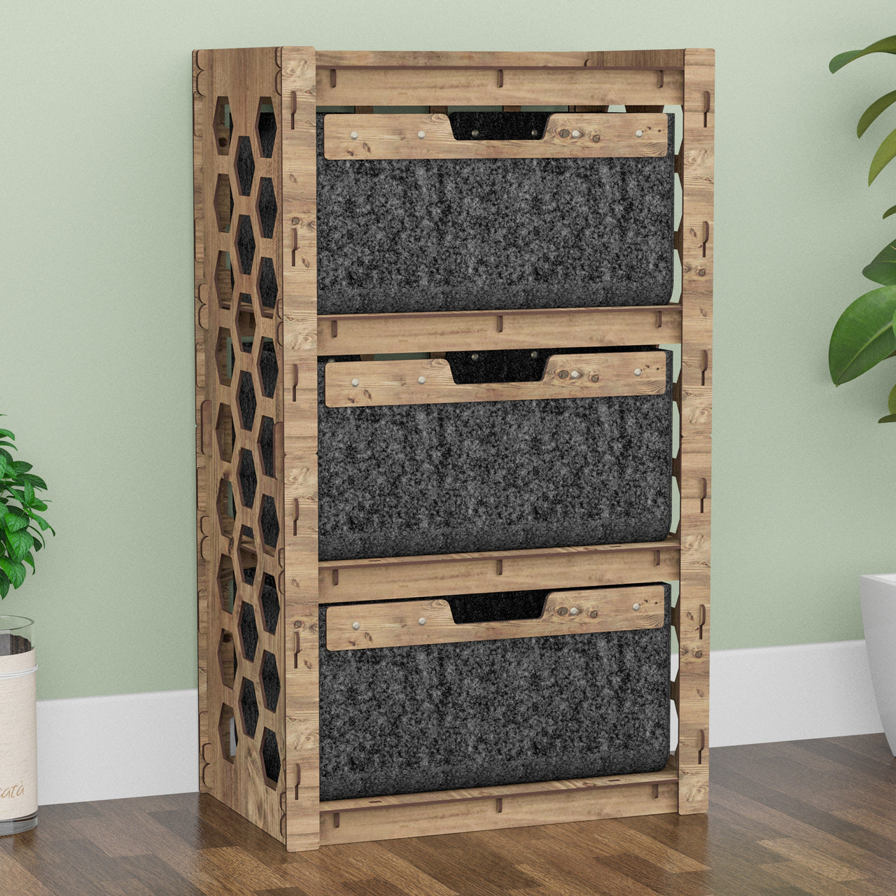 Honeycomb Chest Of 3 Drawers Storage Cabinet [3 LARGE BLACK BINS]