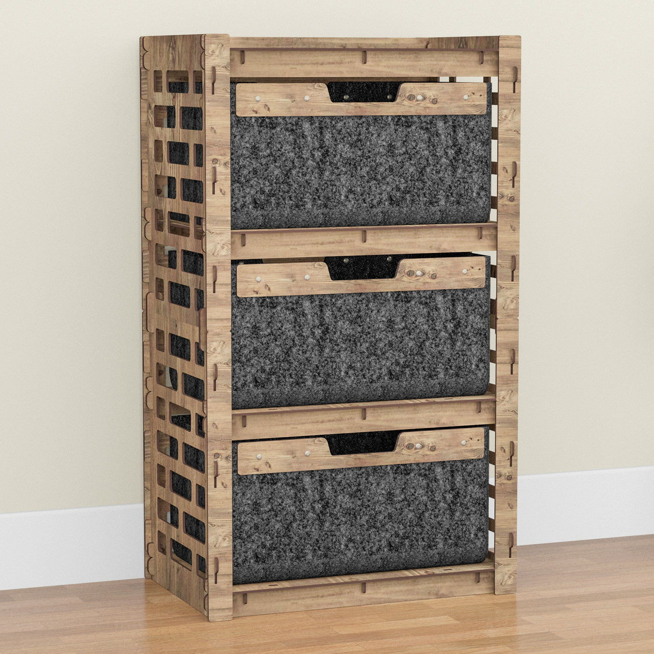 Brickwall Chest Of 3 Drawers Storage Cabinet [3 LARGE BLACK BINS]