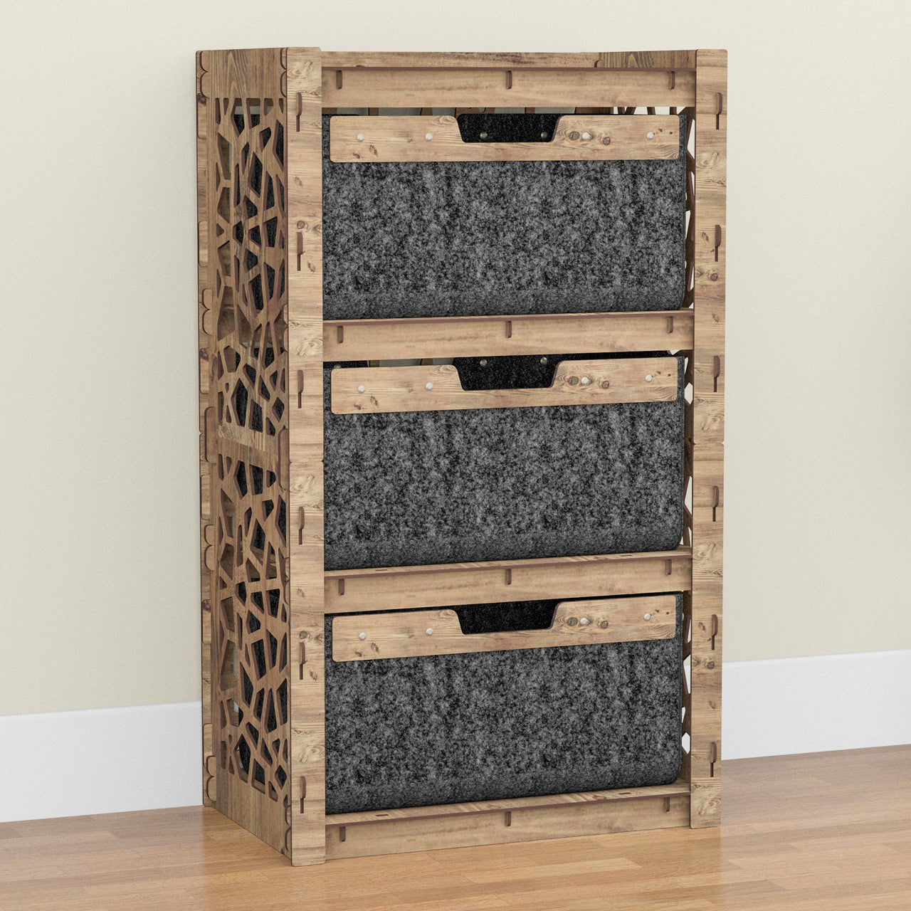 Stones Chest Of 3 Drawers Storage Cabinet [3 LARGE BLACK BINS]