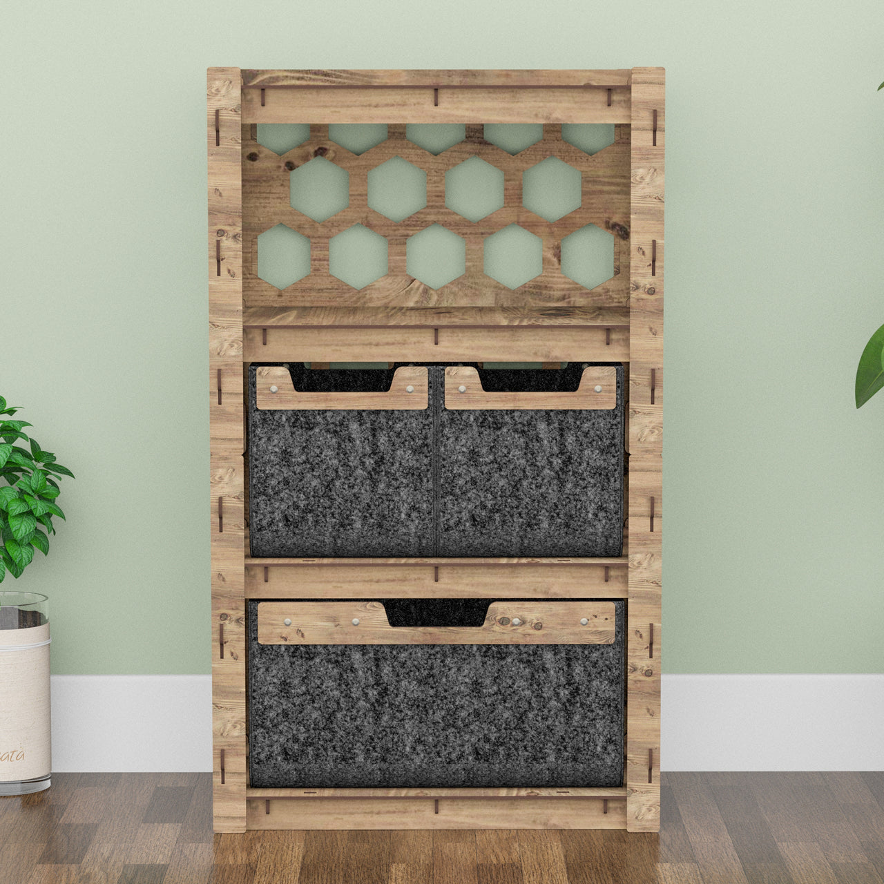 Honeycomb Chest Of 3 Drawers Storage Cabinet [1L 2S BLACK BINS]