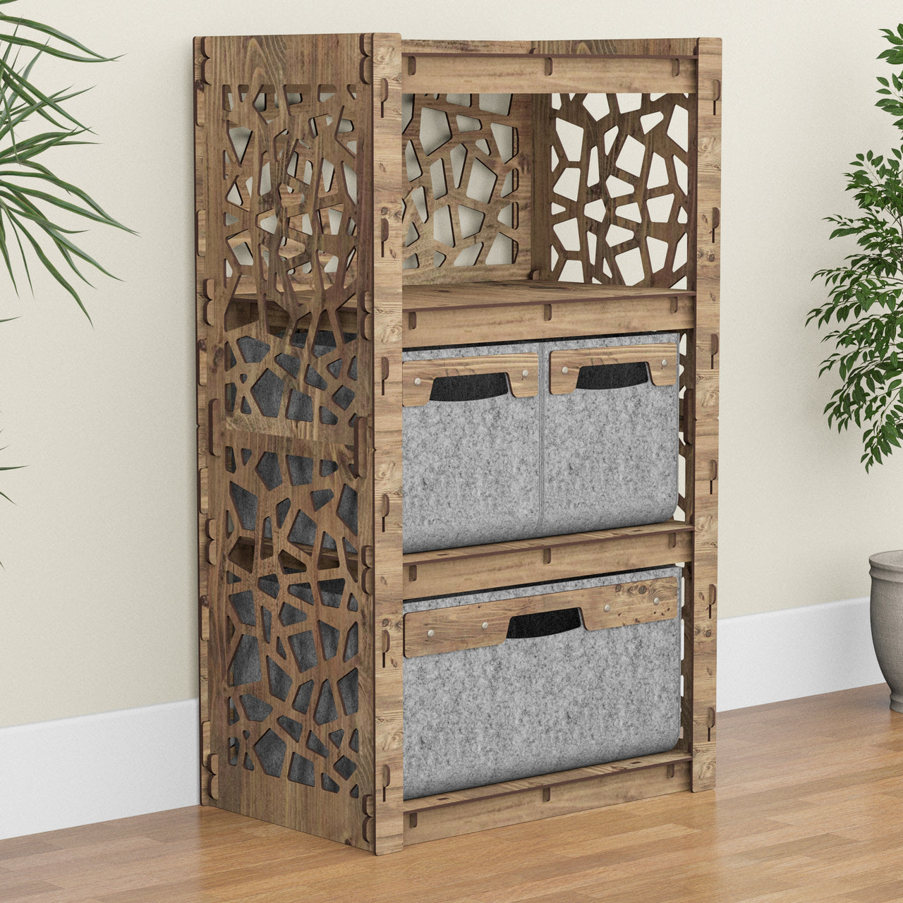 Stones Chest Of 3 Drawers Storage Cabinet [1L 2S GRAY BINS]