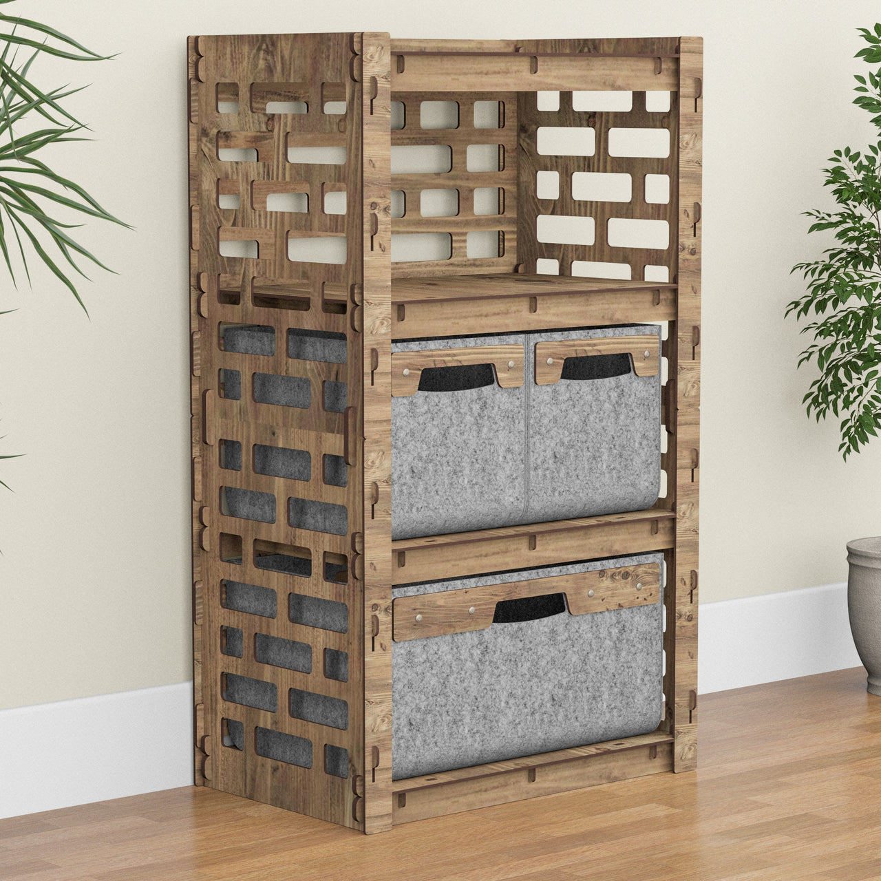 Brickwall Chest Of 3 Drawers Storage Cabinet [1L 2S GRAY BINS]