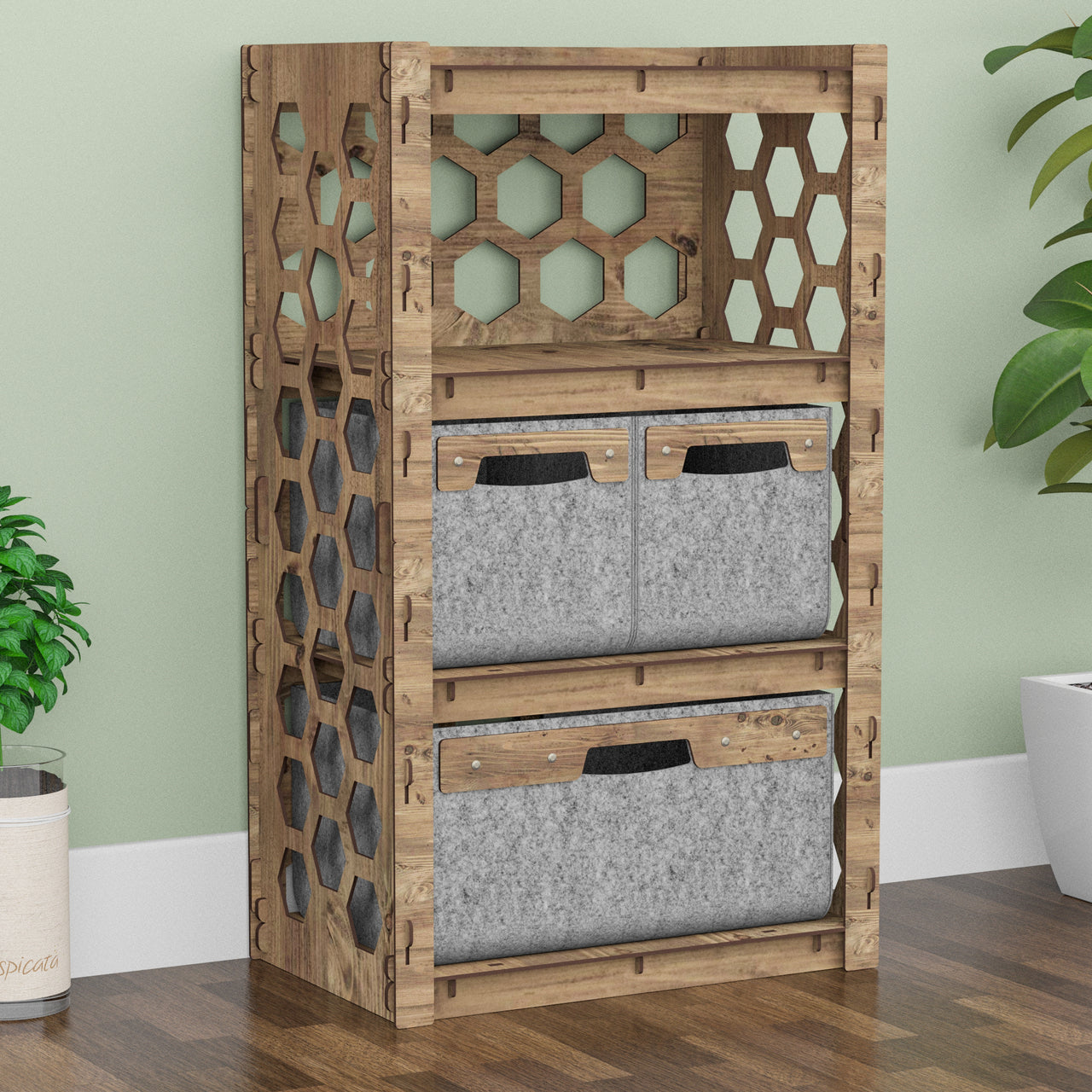 Honeycomb Chest Of 3 Drawers Storage Cabinet [1L 2S GRAY BINS]