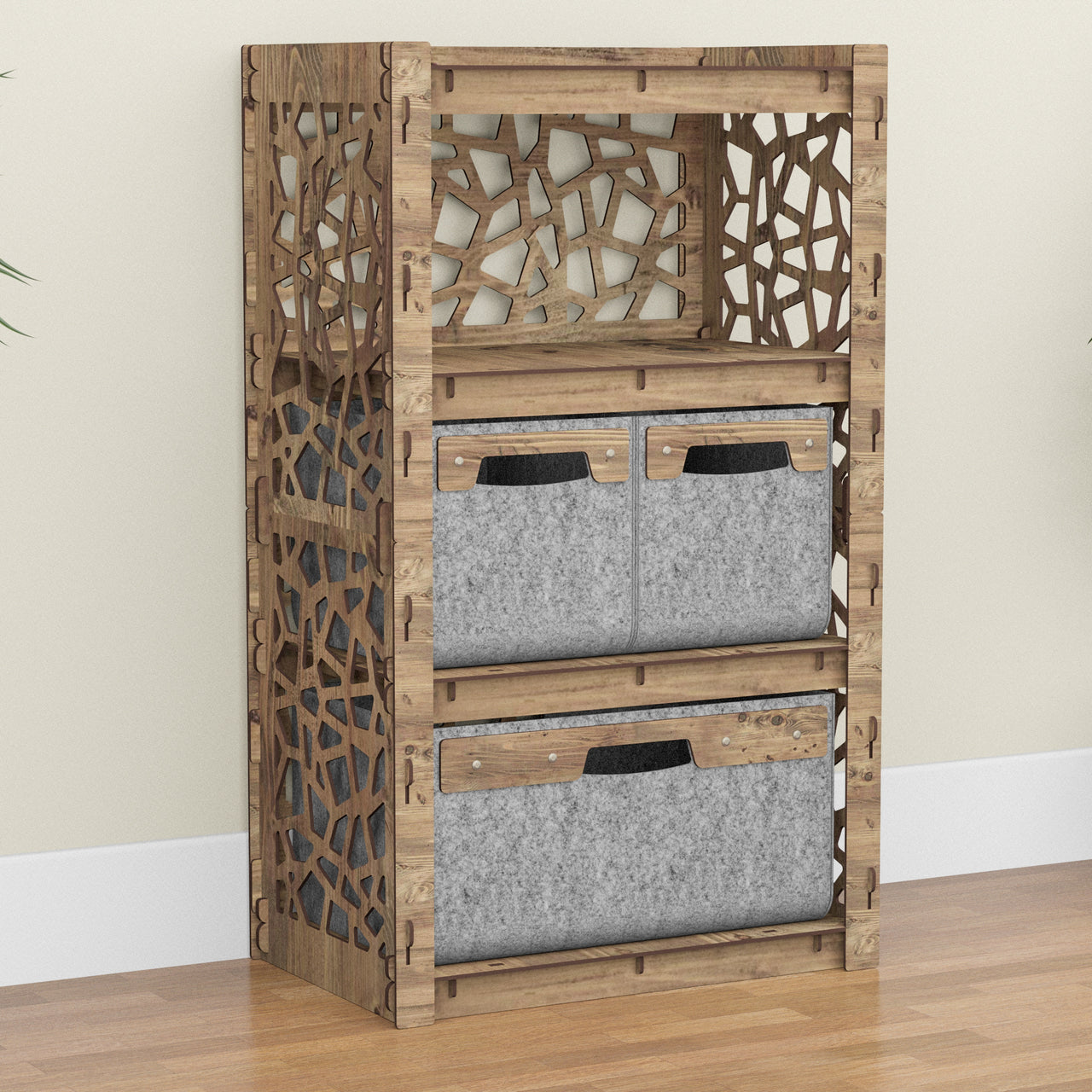 Stones Chest Of 3 Drawers Storage Cabinet [1L 2S GRAY BINS]