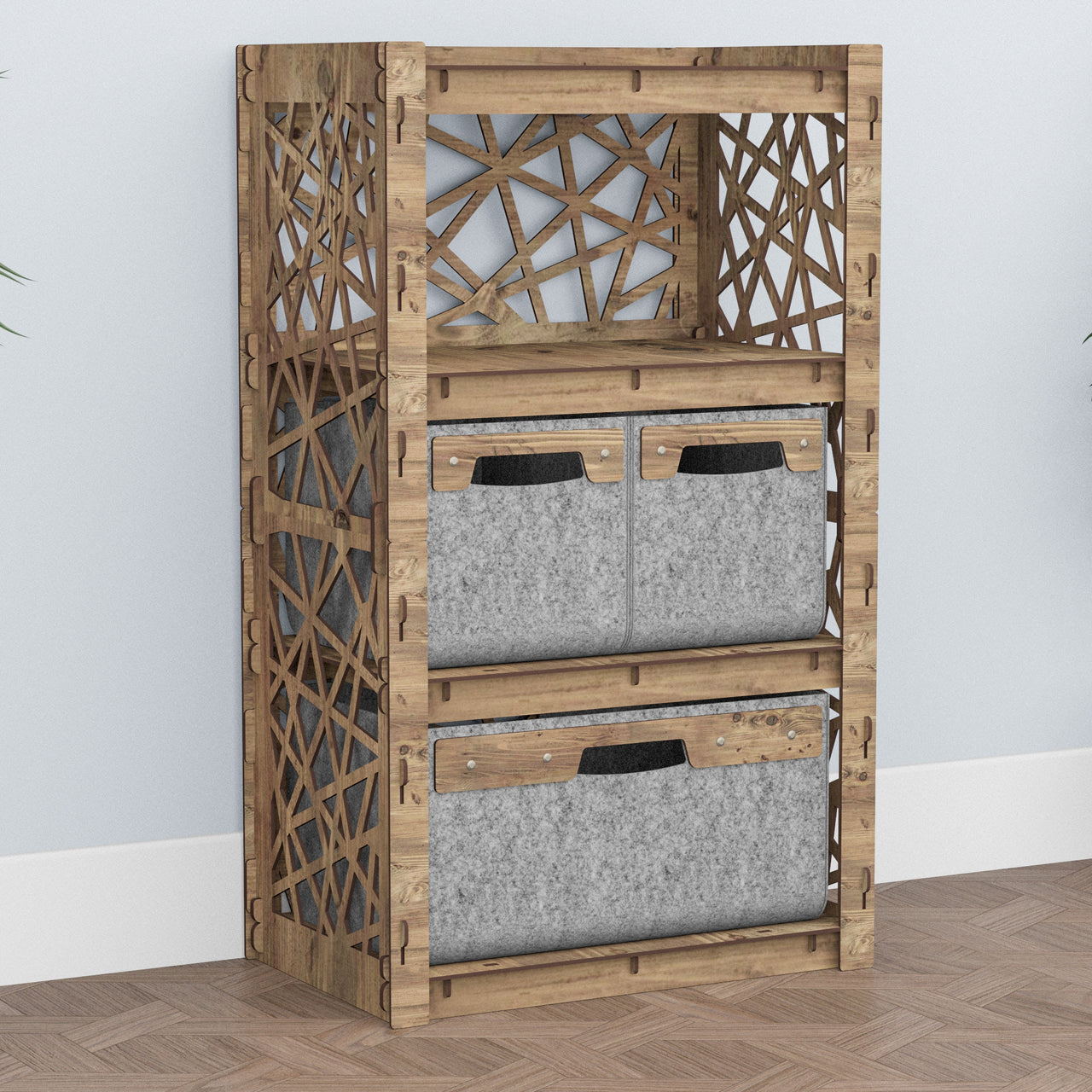 Crystals Chest Of 3 Drawers Storage Cabinet [1L 2S GRAY BINS]