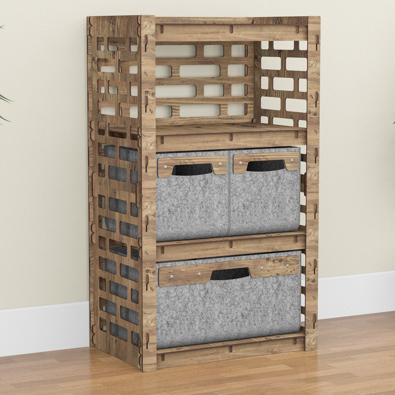 Brickwall Chest Of 3 Drawers Storage Cabinet [1L 2S GRAY BINS]