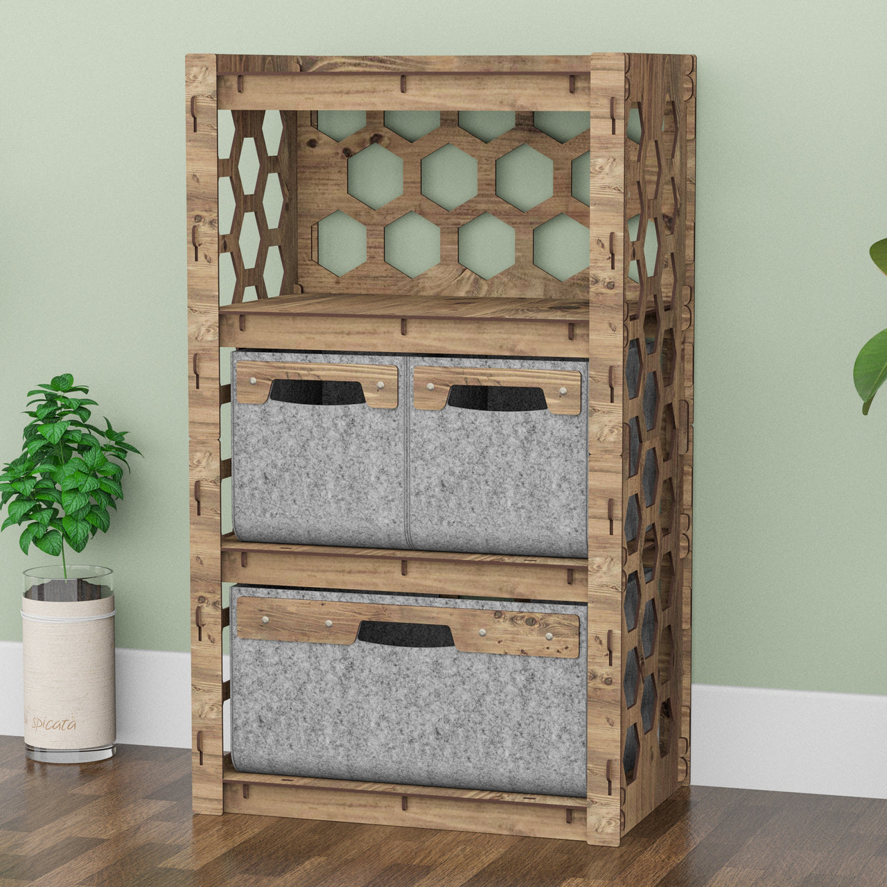 Honeycomb Chest Of 3 Drawers Storage Cabinet [1L 2S GRAY BINS]