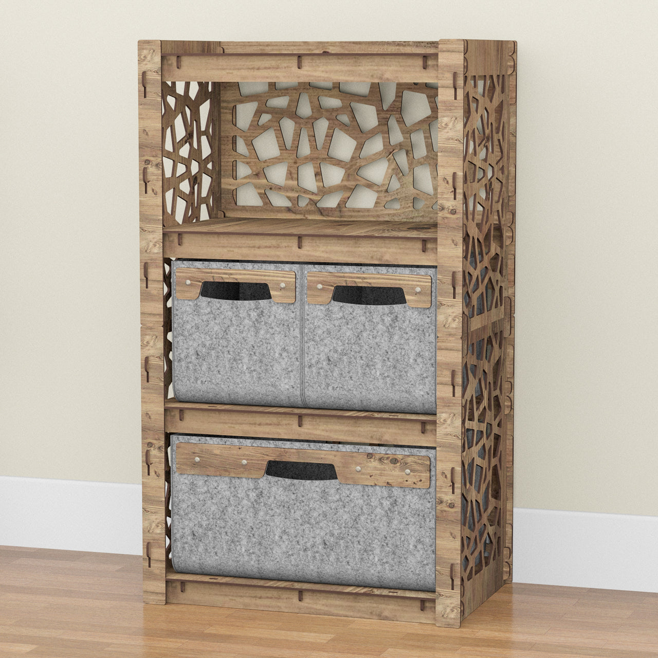 Stones Chest Of 3 Drawers Storage Cabinet [1L 2S GRAY BINS]