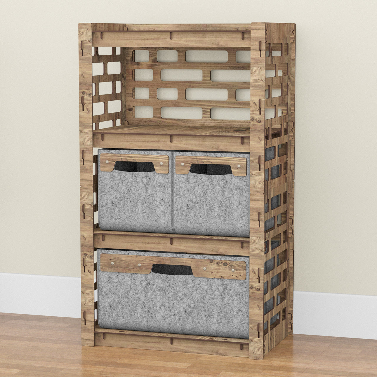 Brickwall Chest Of 3 Drawers Storage Cabinet [1L 2S GRAY BINS]