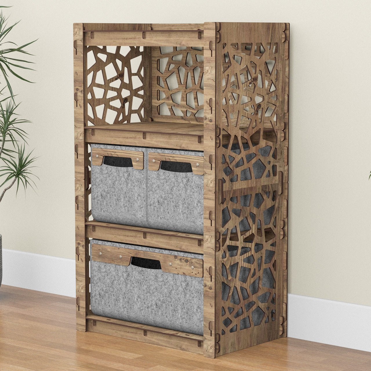 Stones Chest Of 3 Drawers Storage Cabinet [1L 2S GRAY BINS]