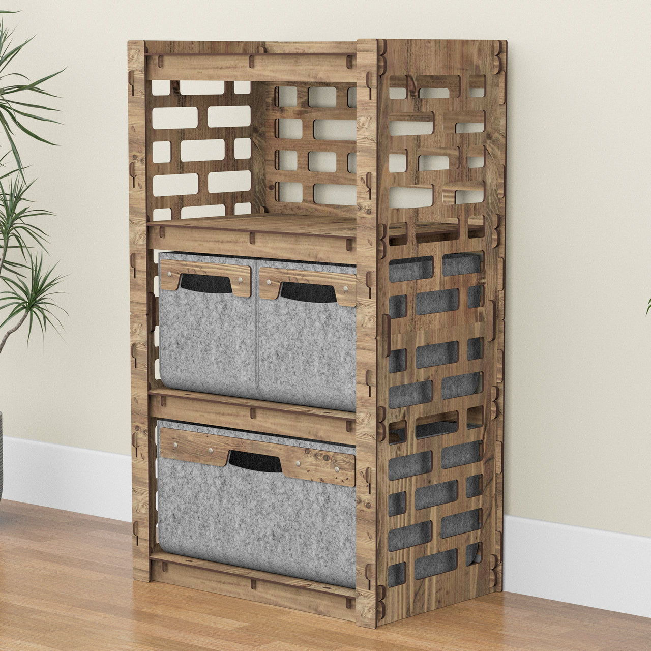 Brickwall Chest Of 3 Drawers Storage Cabinet [1L 2S GRAY BINS]