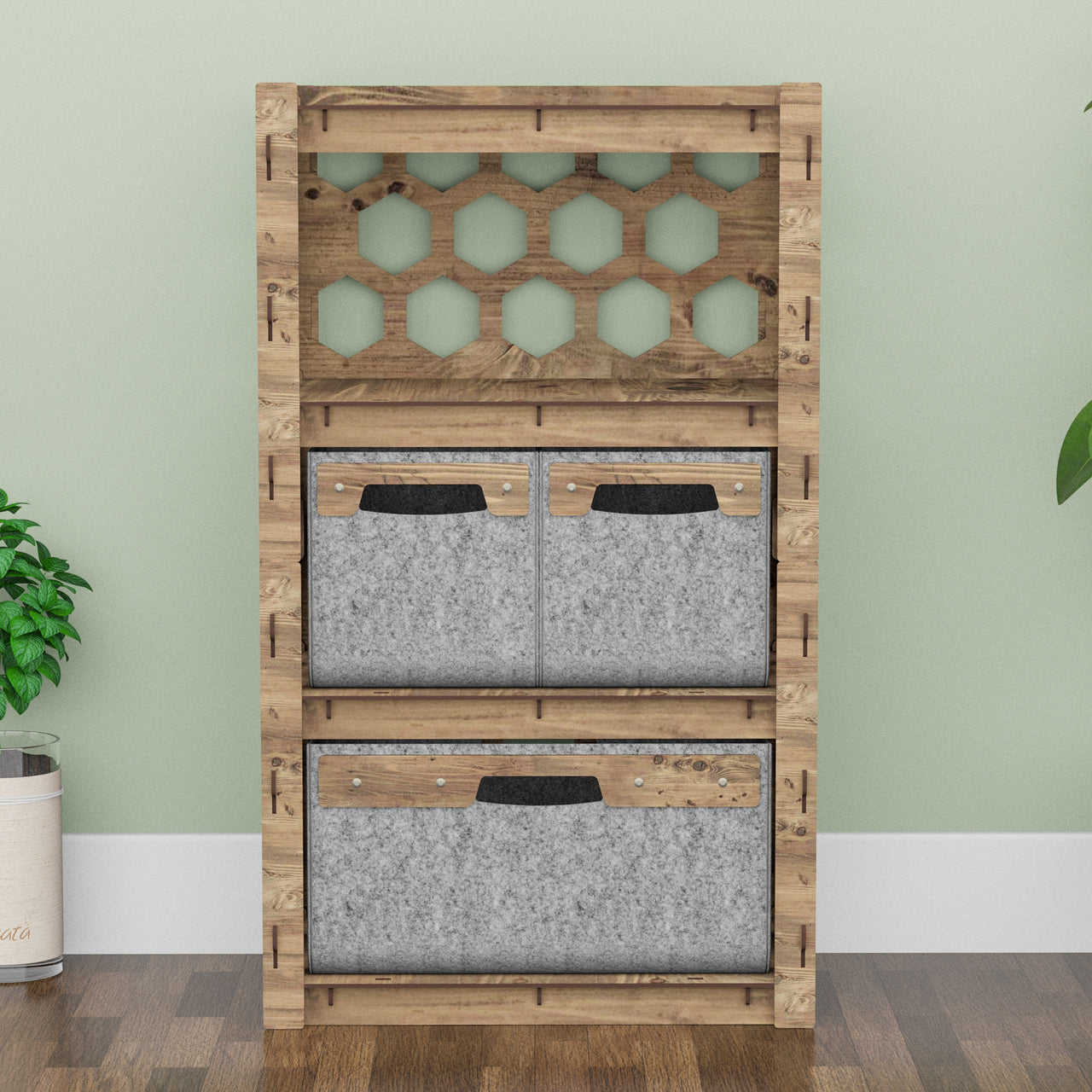 Honeycomb Chest Of 3 Drawers Storage Cabinet [1L 2S GRAY BINS]