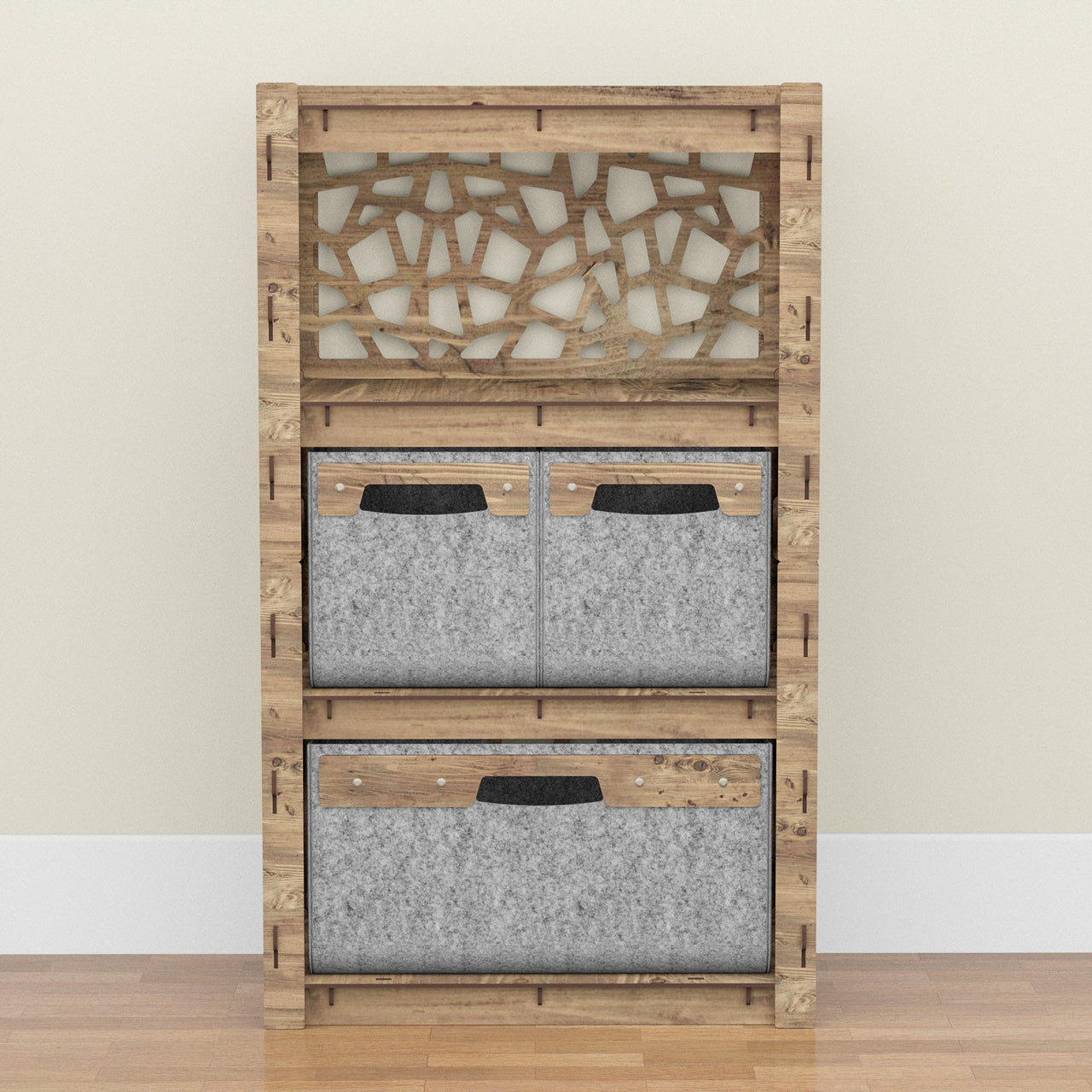 Stones Chest Of 3 Drawers Storage Cabinet [1L 2S GRAY BINS]