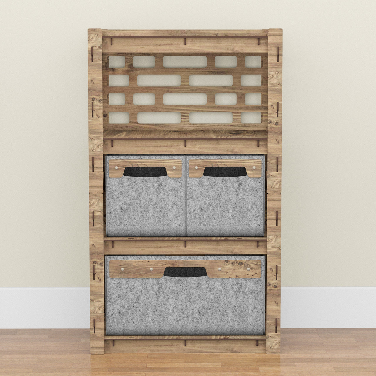 Brickwall Chest Of 3 Drawers Storage Cabinet [1L 2S GRAY BINS]