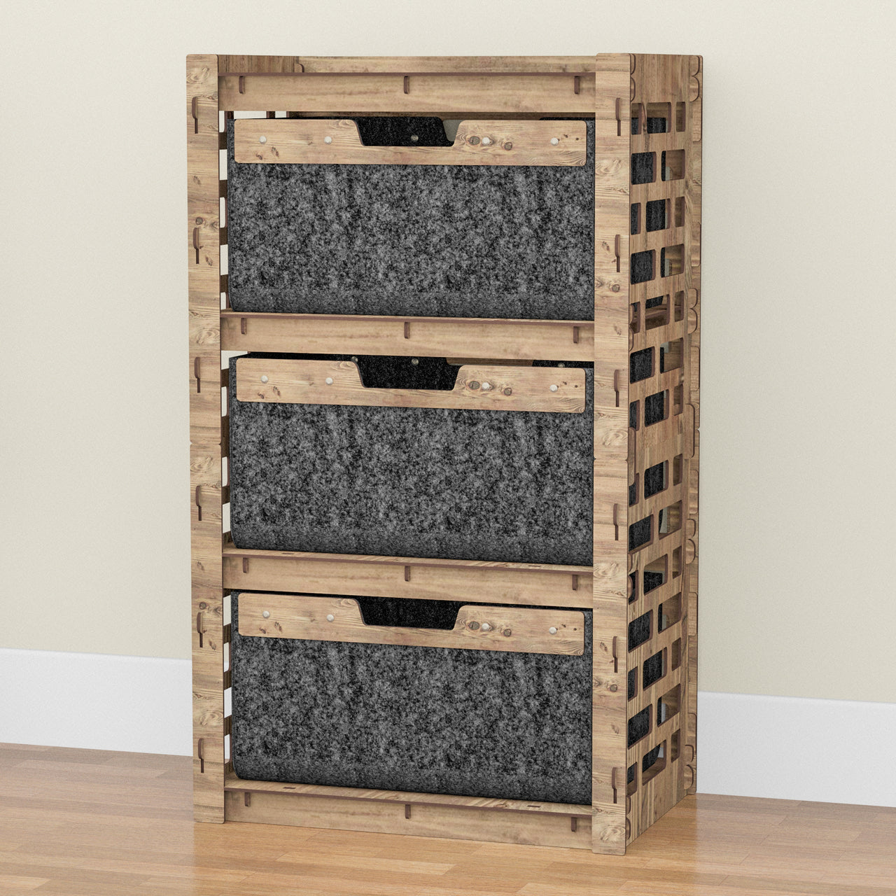 Brickwall Chest Of 3 Drawers Storage Cabinet [3 LARGE BLACK BINS]