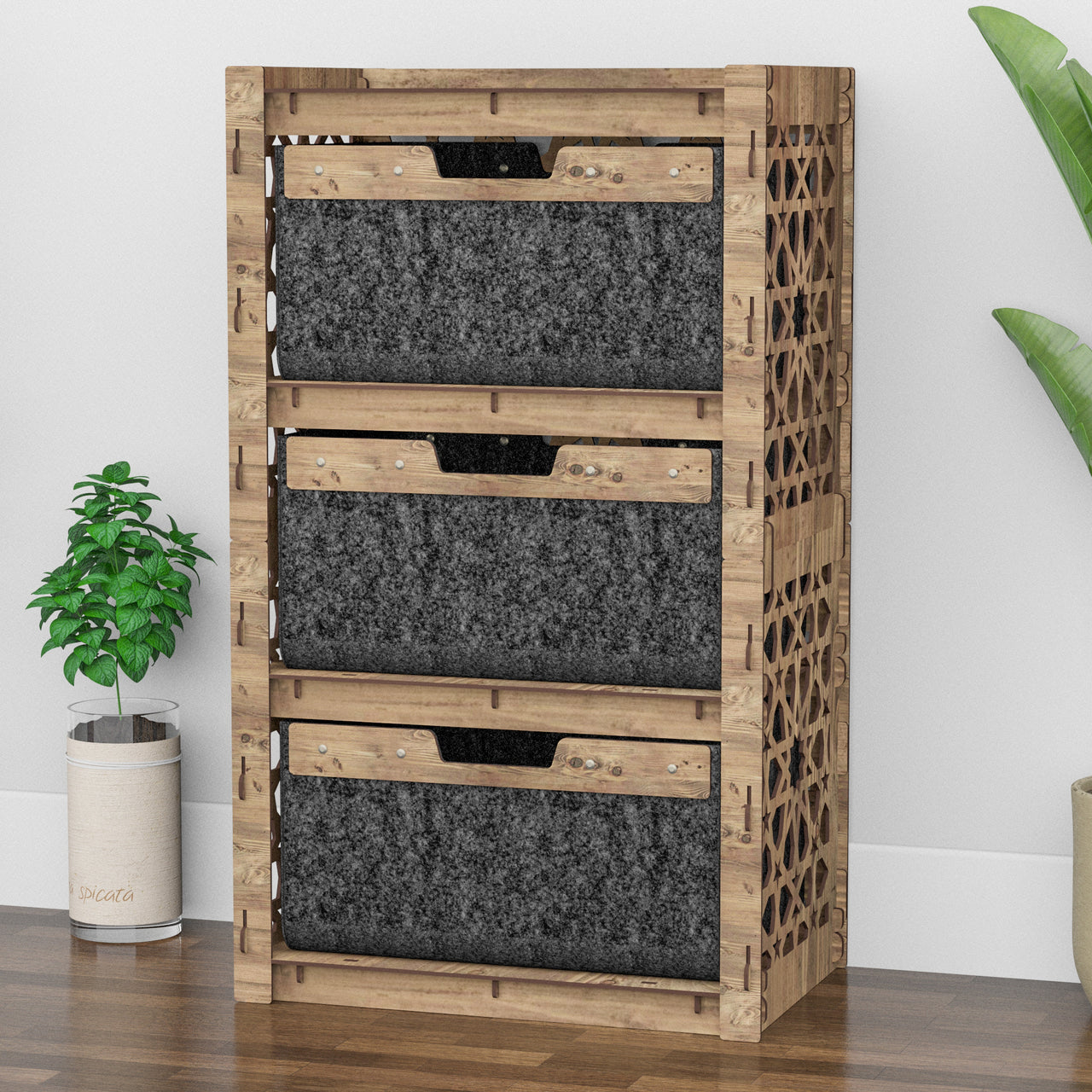 Arabic Chest Of 3 Drawers Storage Cabinet [3 LARGE BLACK BINS]