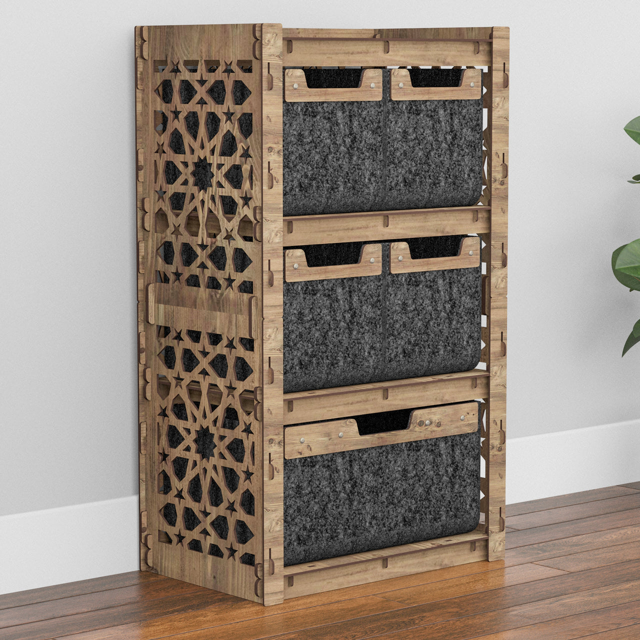 Arabic Chest Of 5 Drawers Storage Cabinet [1L 4S BLACK BINS]