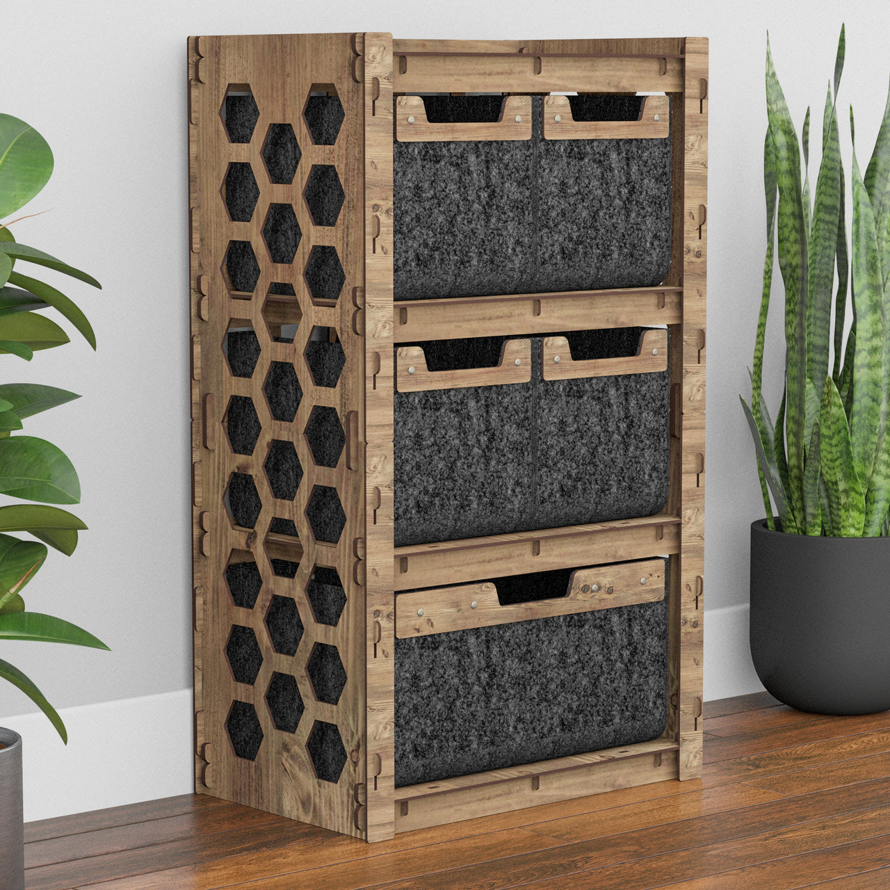 Honeycomb Chest Of 5 Drawers Storage Cabinet [1L 4S BLACK BINS]