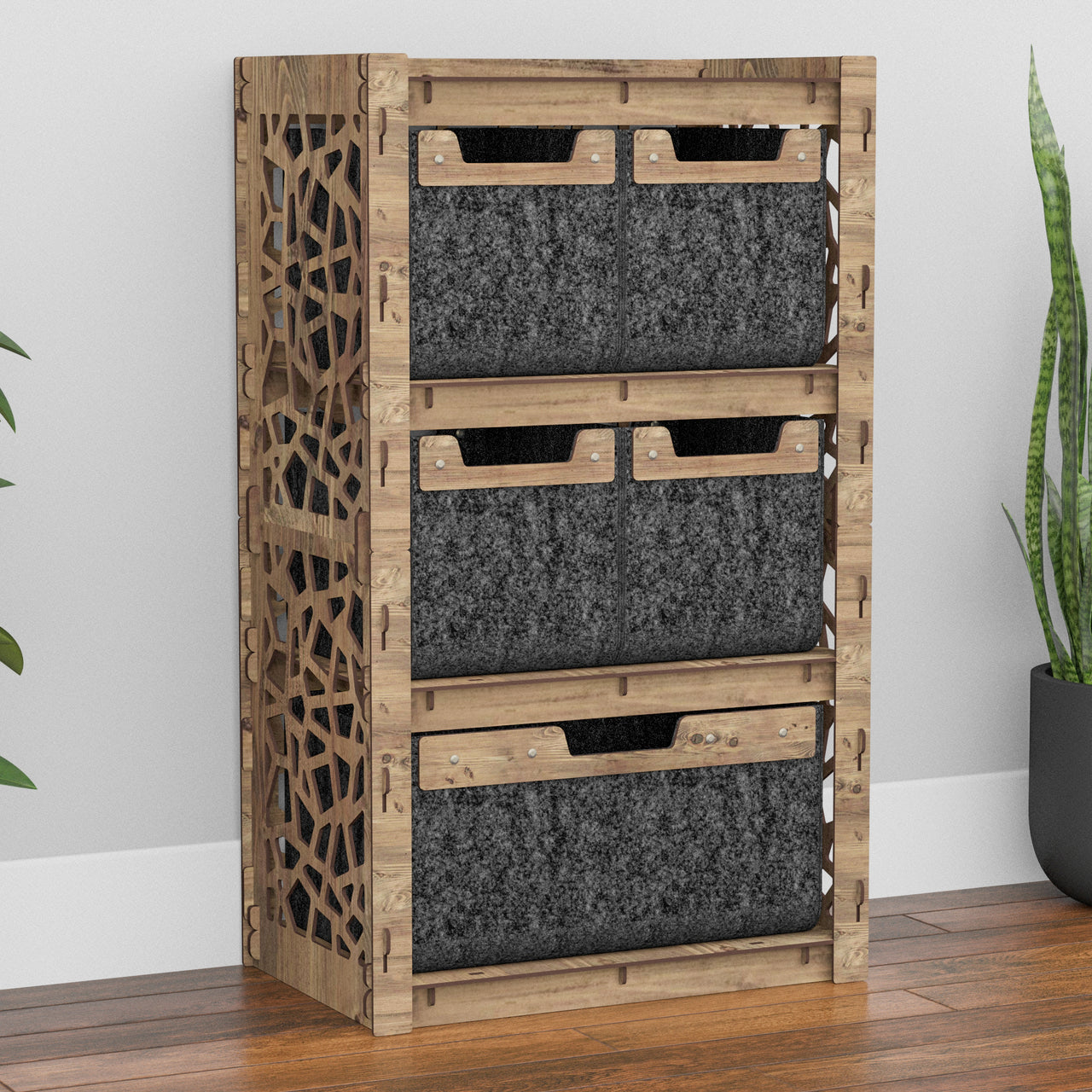 Stones Chest Of 5 Drawers Storage Cabinet [1L 4S BLACK BINS]