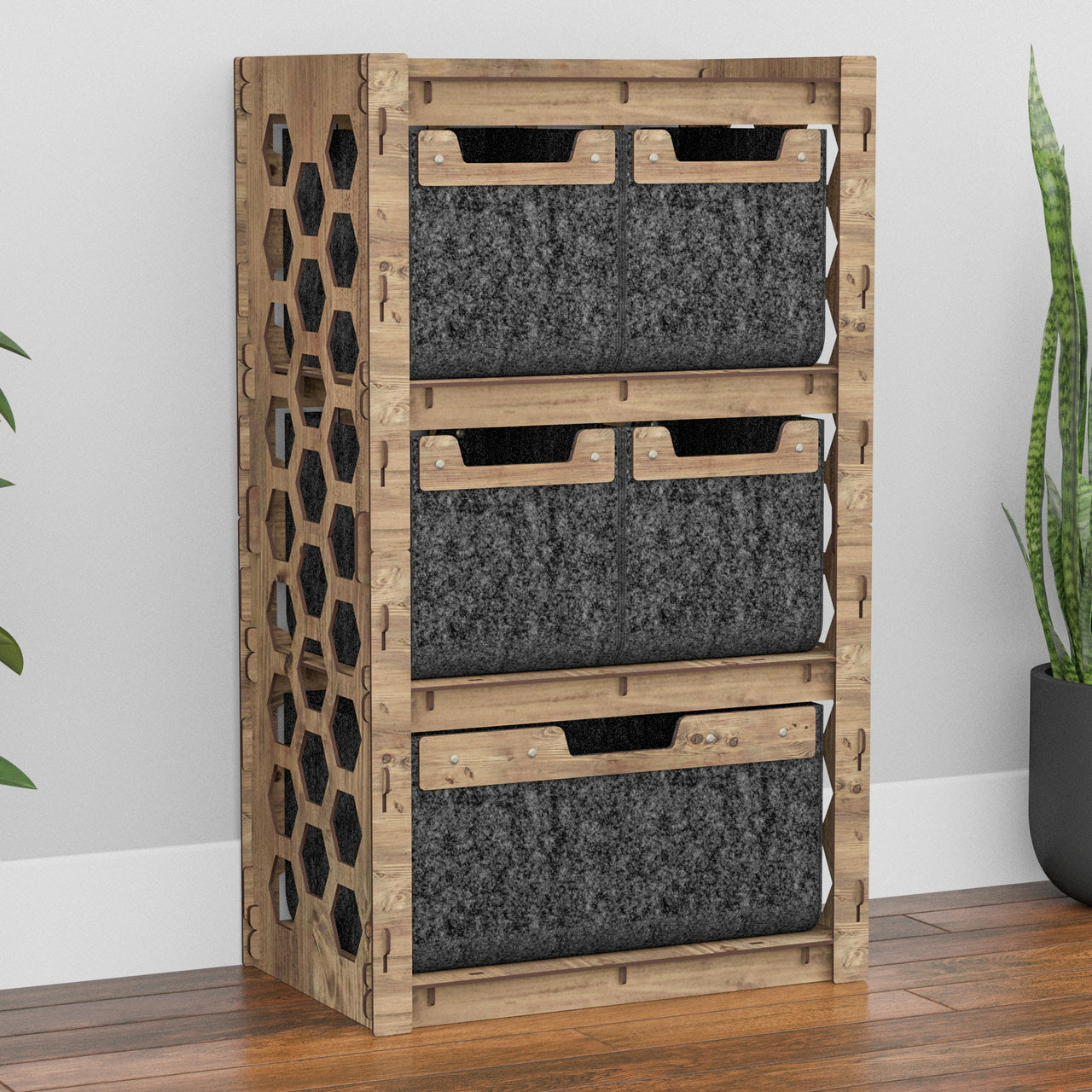 Honeycomb Chest Of 5 Drawers Storage Cabinet [1L 4S BLACK BINS]