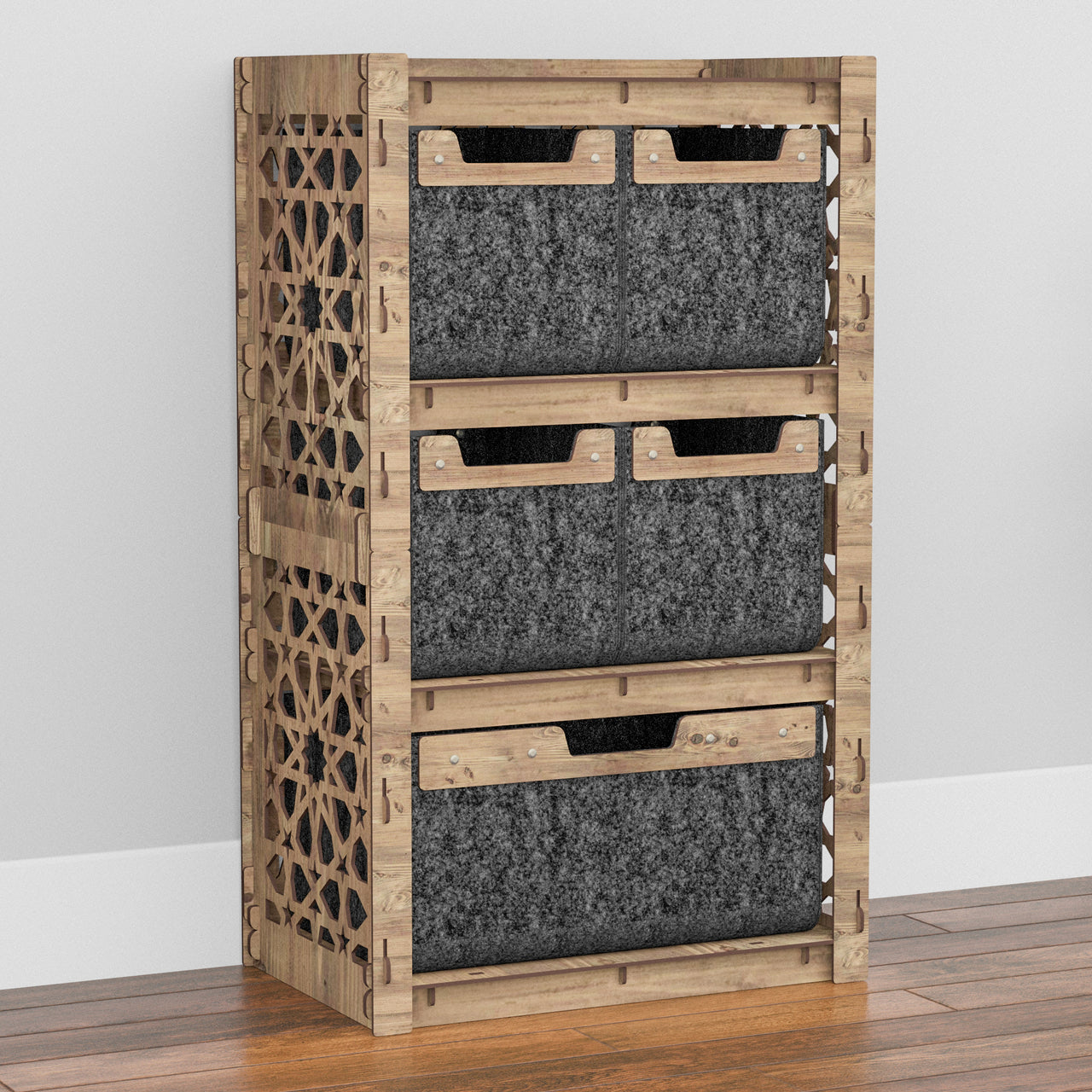 Arabic Chest Of 5 Drawers Storage Cabinet [1L 4S BLACK BINS]