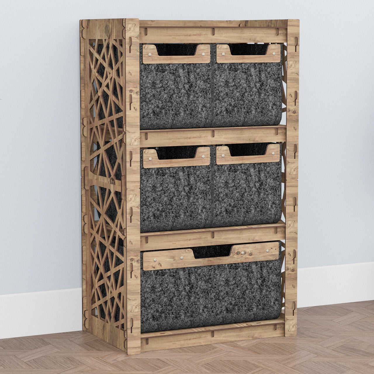 Crystals Chest Of 5 Drawers Storage Cabinet [1L 4S BLACK BINS]