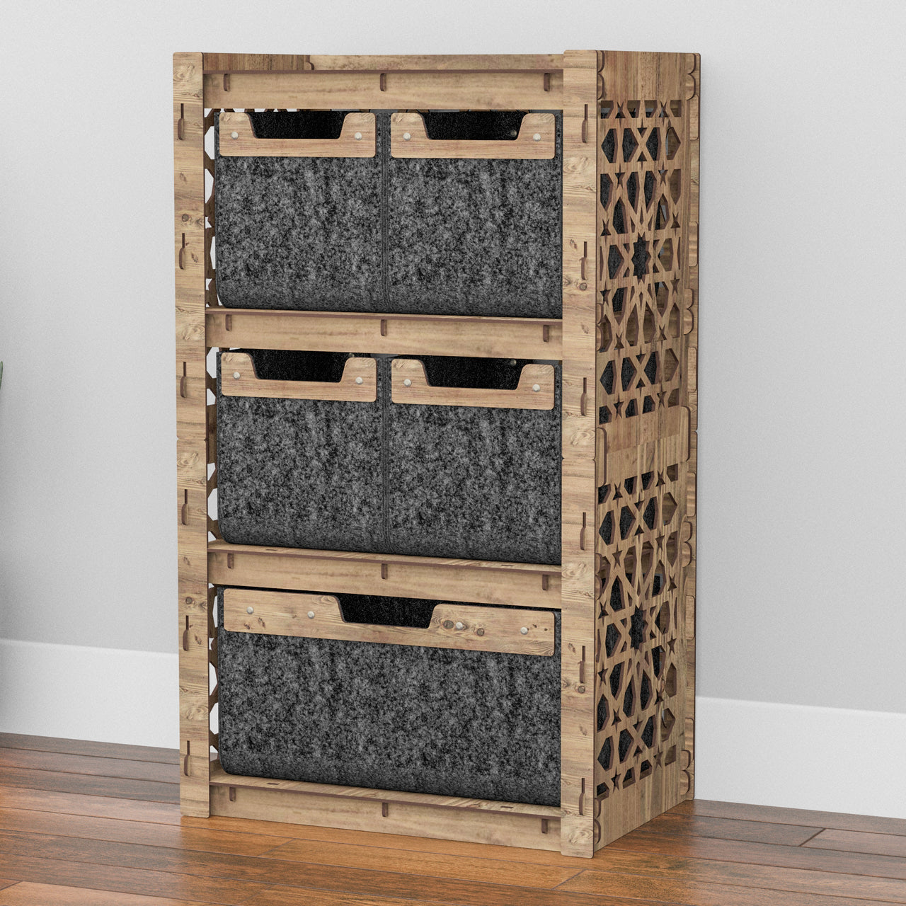 Arabic Chest Of 5 Drawers Storage Cabinet [1L 4S BLACK BINS]