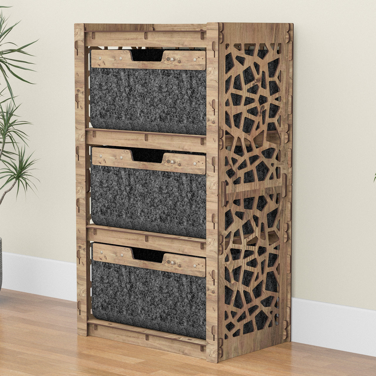 Stones Chest Of 3 Drawers Storage Cabinet [3 LARGE BLACK BINS]