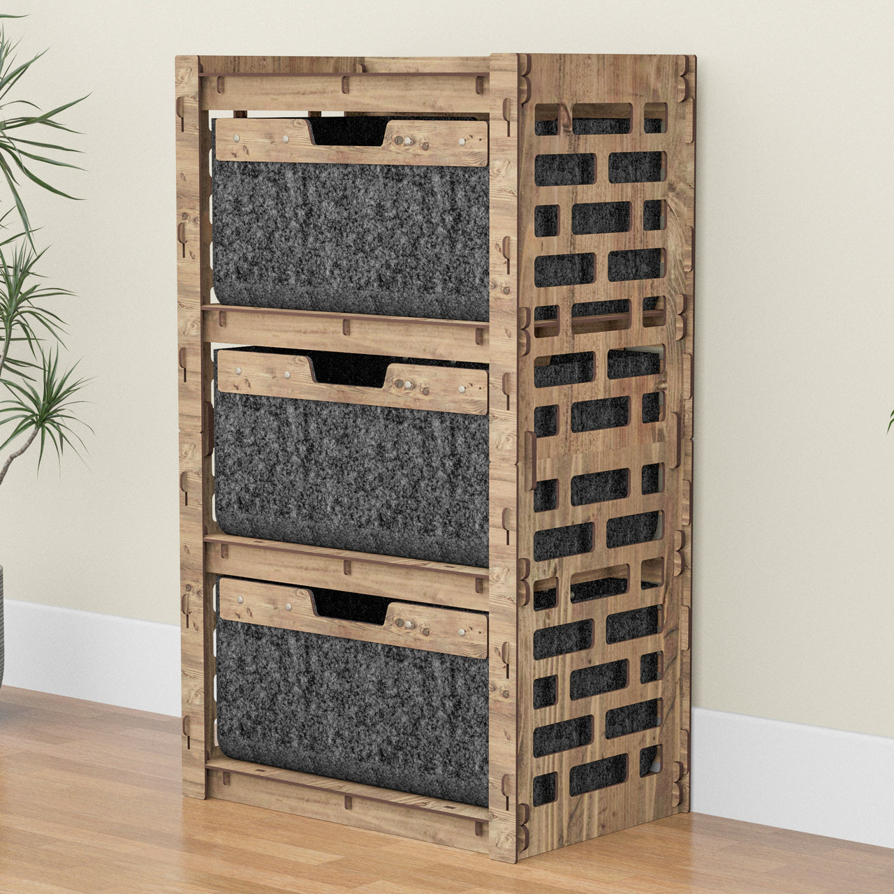 Brickwall Chest Of 3 Drawers Storage Cabinet [3 LARGE BLACK BINS]