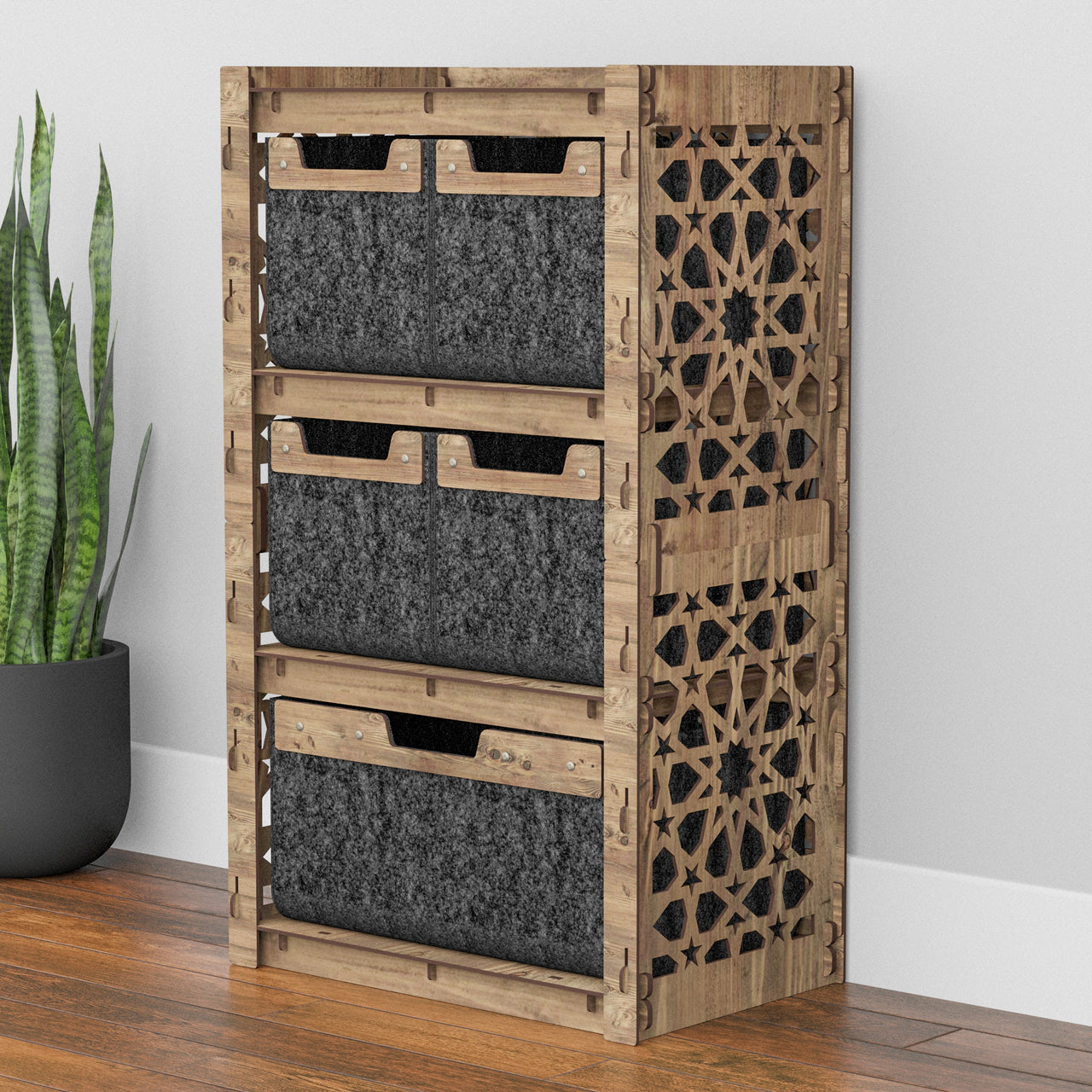 Arabic Chest Of 5 Drawers Storage Cabinet [1L 4S BLACK BINS]