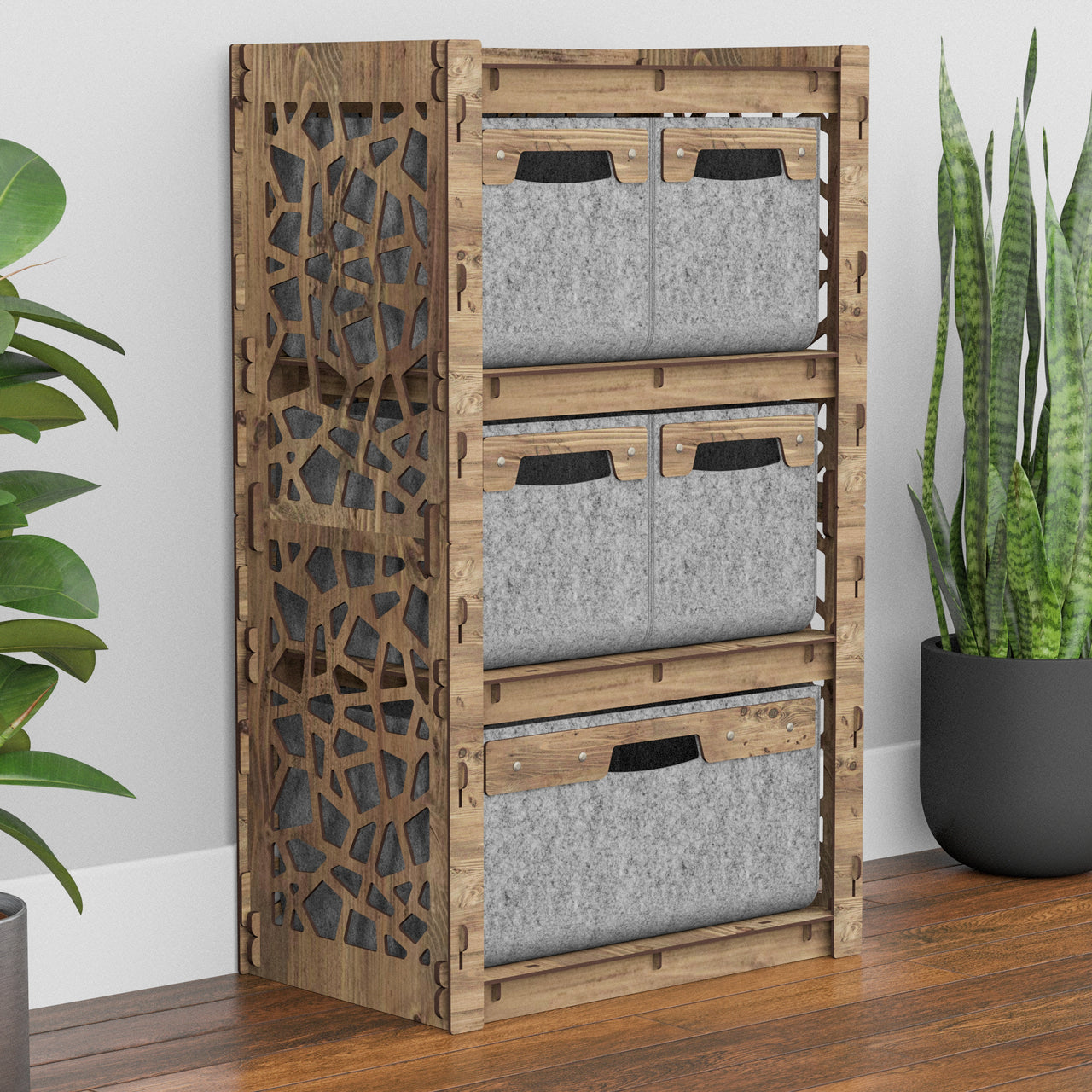 Stones Chest Of 5 Drawers Storage Cabinet [1L 4S GRAY BINS]