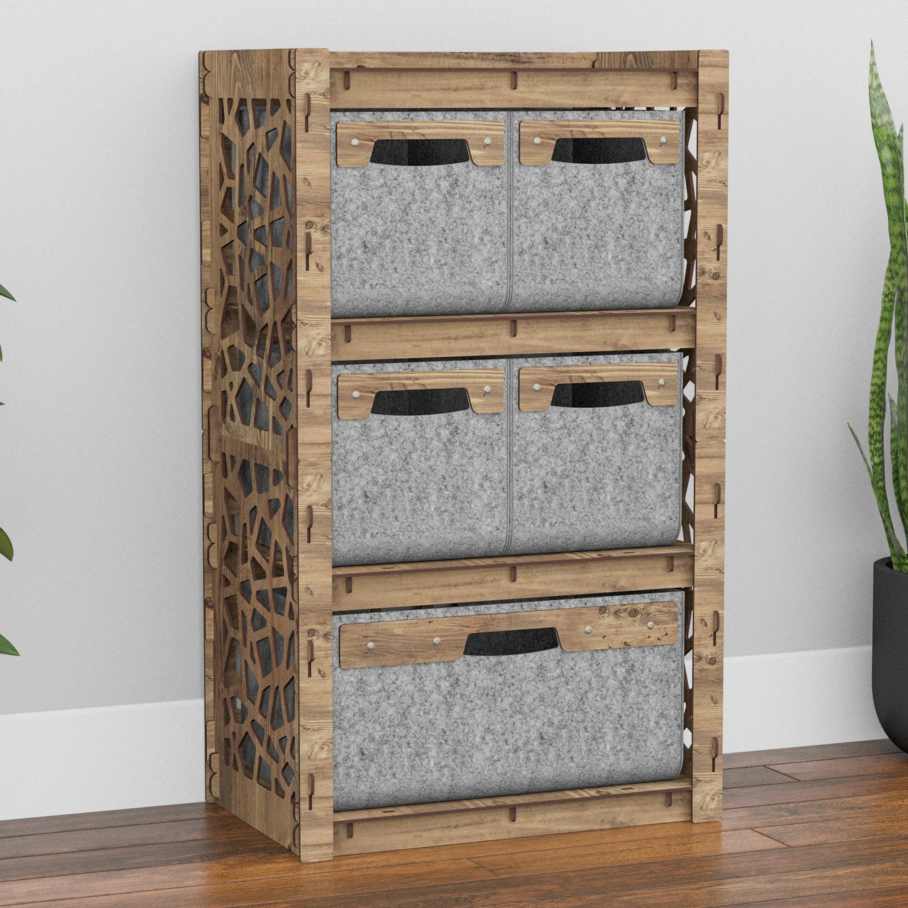 Stones Chest Of 5 Drawers Storage Cabinet [1L 4S GRAY BINS]