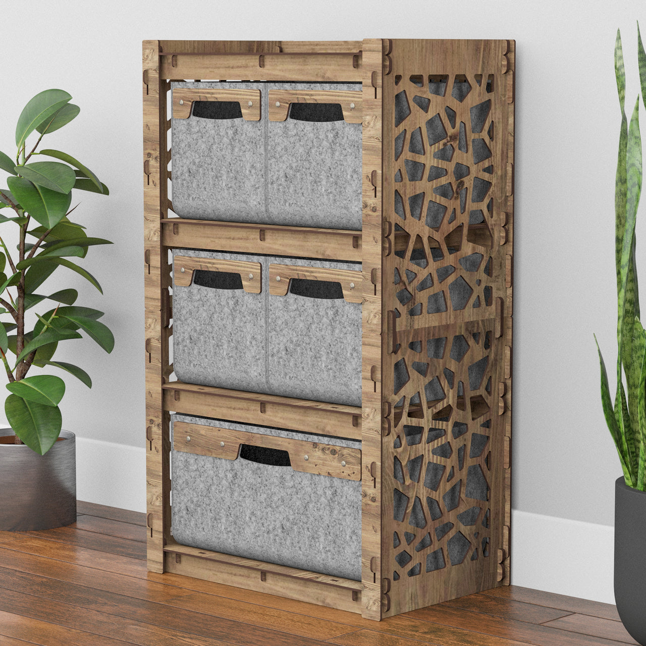 Stones Chest Of 5 Drawers Storage Cabinet [1L 4S GRAY BINS]