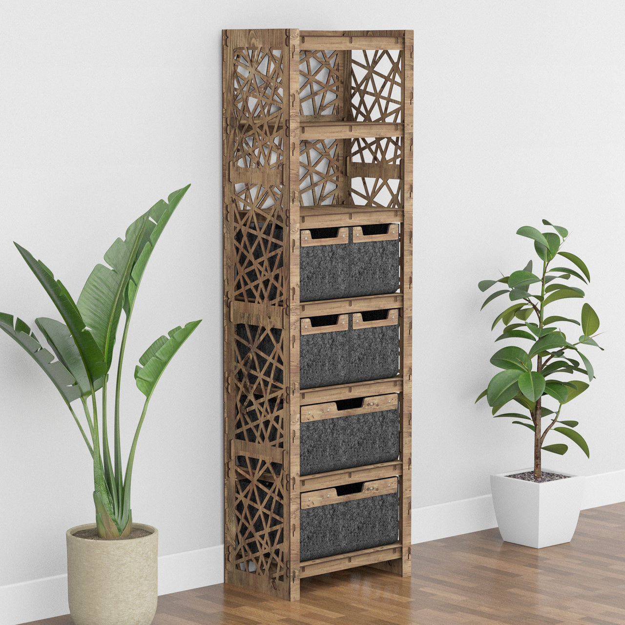 Crystals Tall 6 Drawer Storage Tower [2L 4S BLACK BINS]