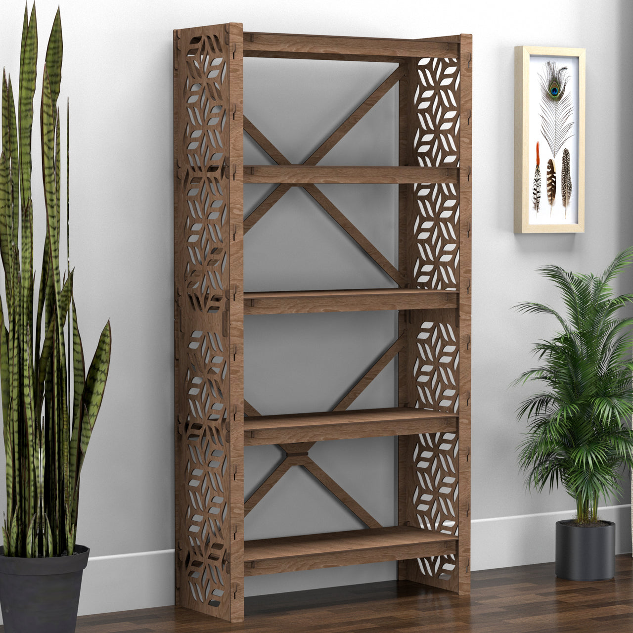 Flowers Shallow X 5-tier Bookshelf Bookcase Shelving Unit