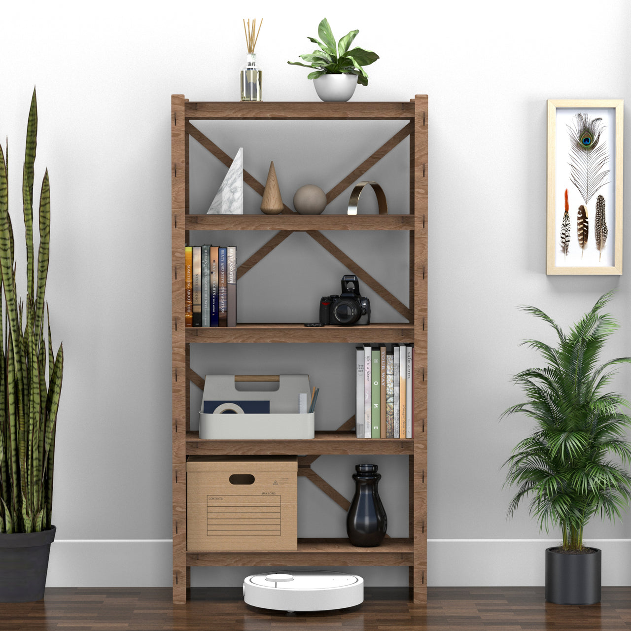 Flowers Shallow X 5-tier Bookshelf Bookcase Shelving Unit