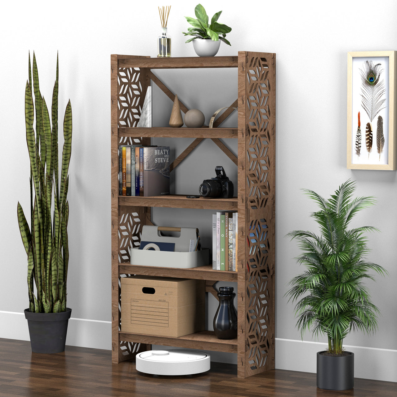 Flowers Shallow X 5-tier Bookshelf Bookcase Shelving Unit