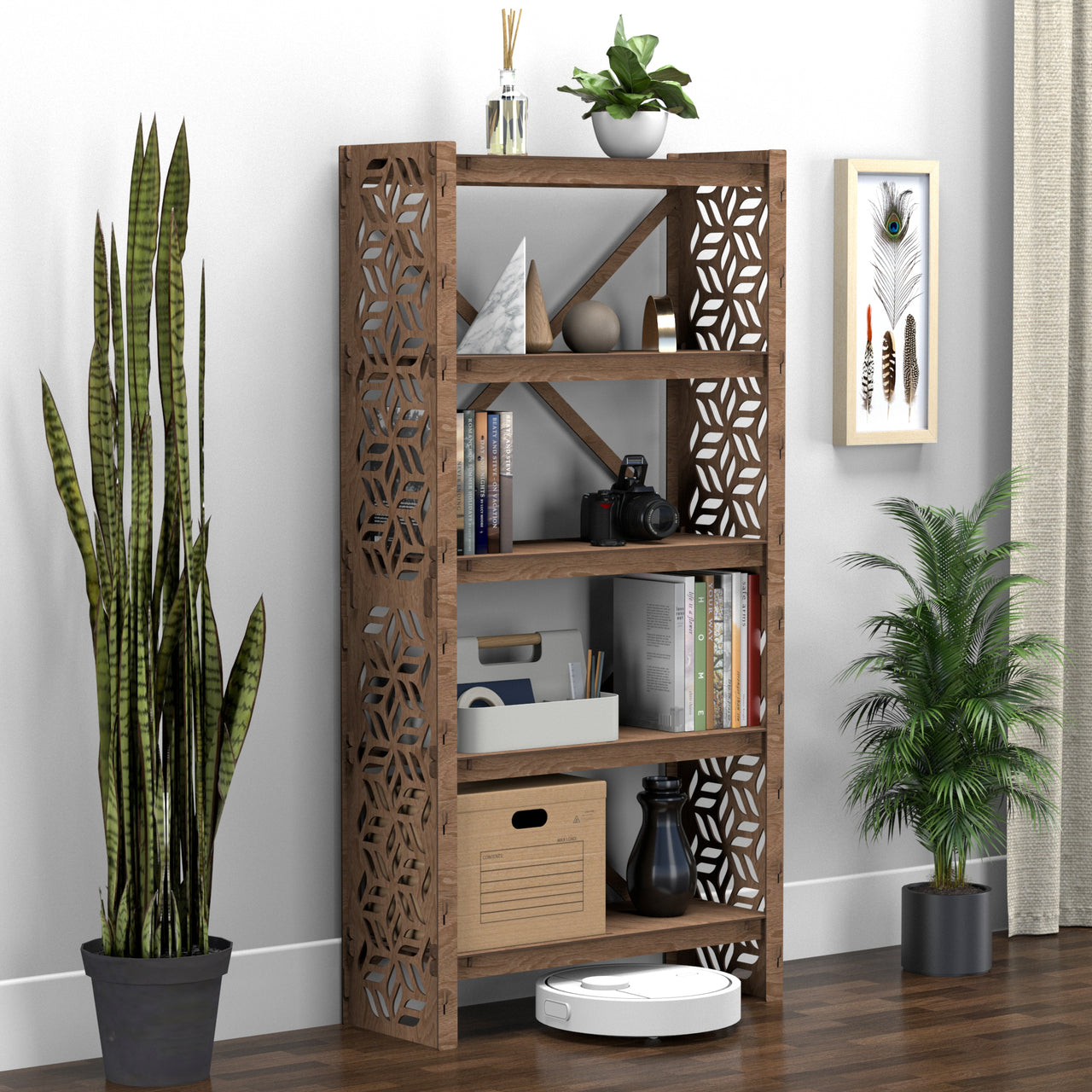 Flowers Shallow X 5-tier Bookshelf Bookcase Shelving Unit