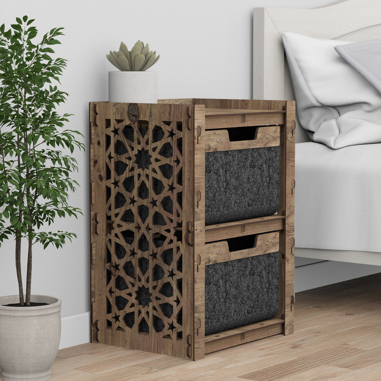 Arabic Bedside Table Nightstand 2 Drawers [2 BLACK BINS]