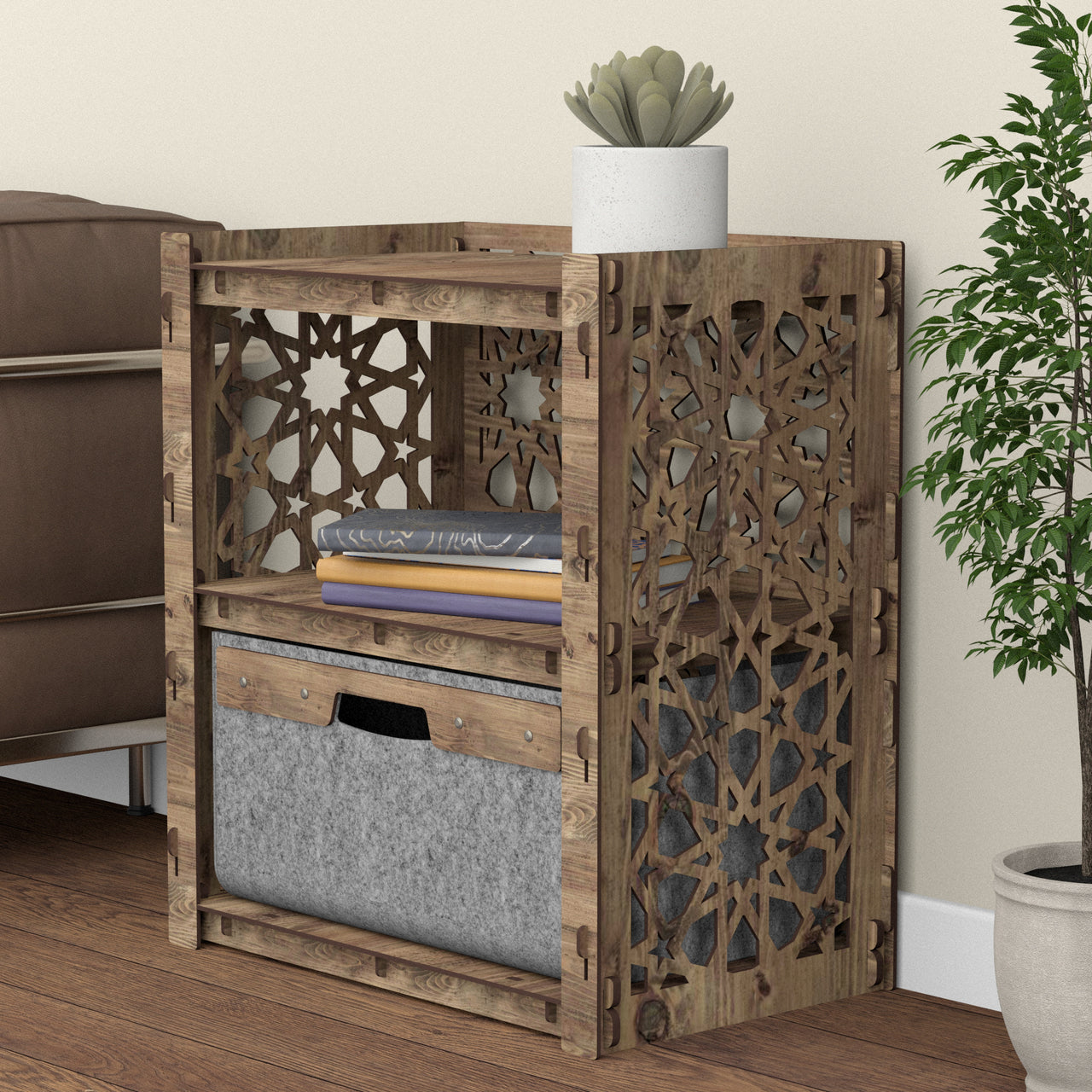 Arabic Bedside Table Nightstand 1 Drawer [1 LARGE GRAY BIN]