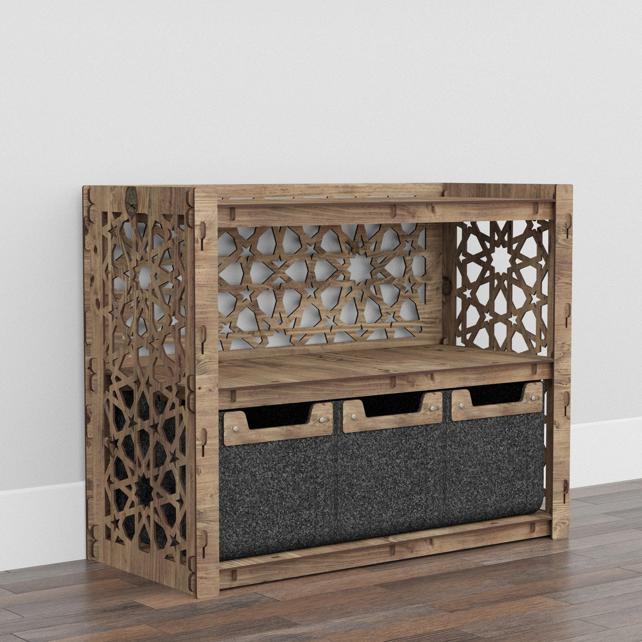 Arabic Low Dresser 3 Drawers Side Table [3 SMALL BLACK BINS]