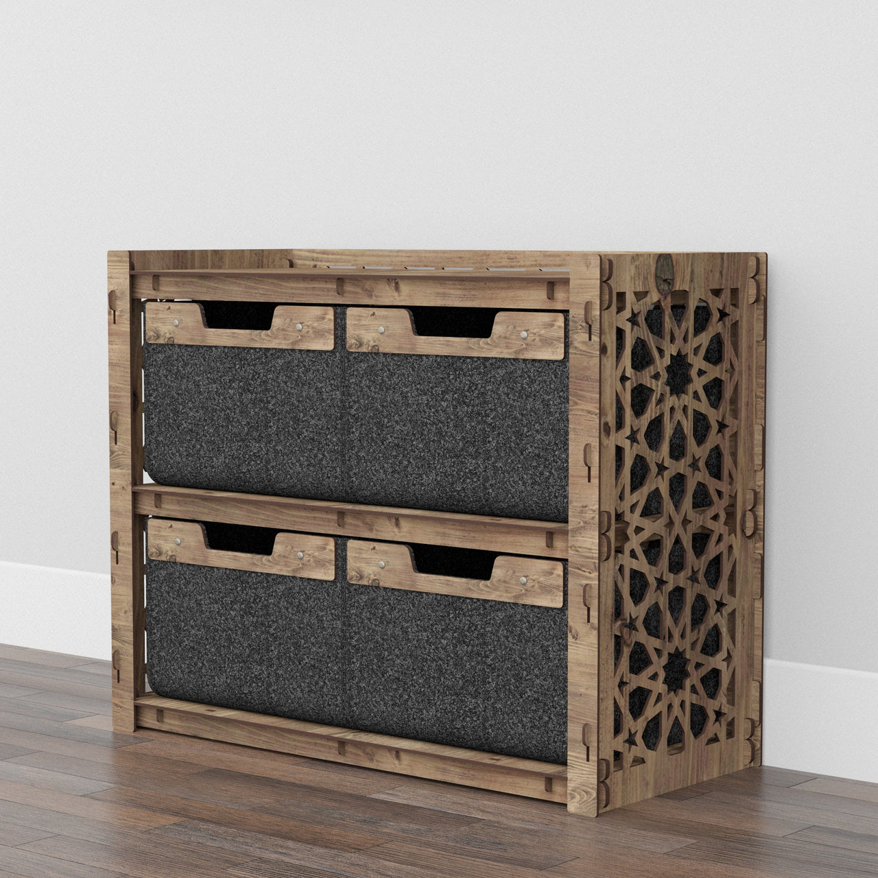 Arabic Low Dresser 4 Drawers Side Table [4 LARGE BLACK BINS]