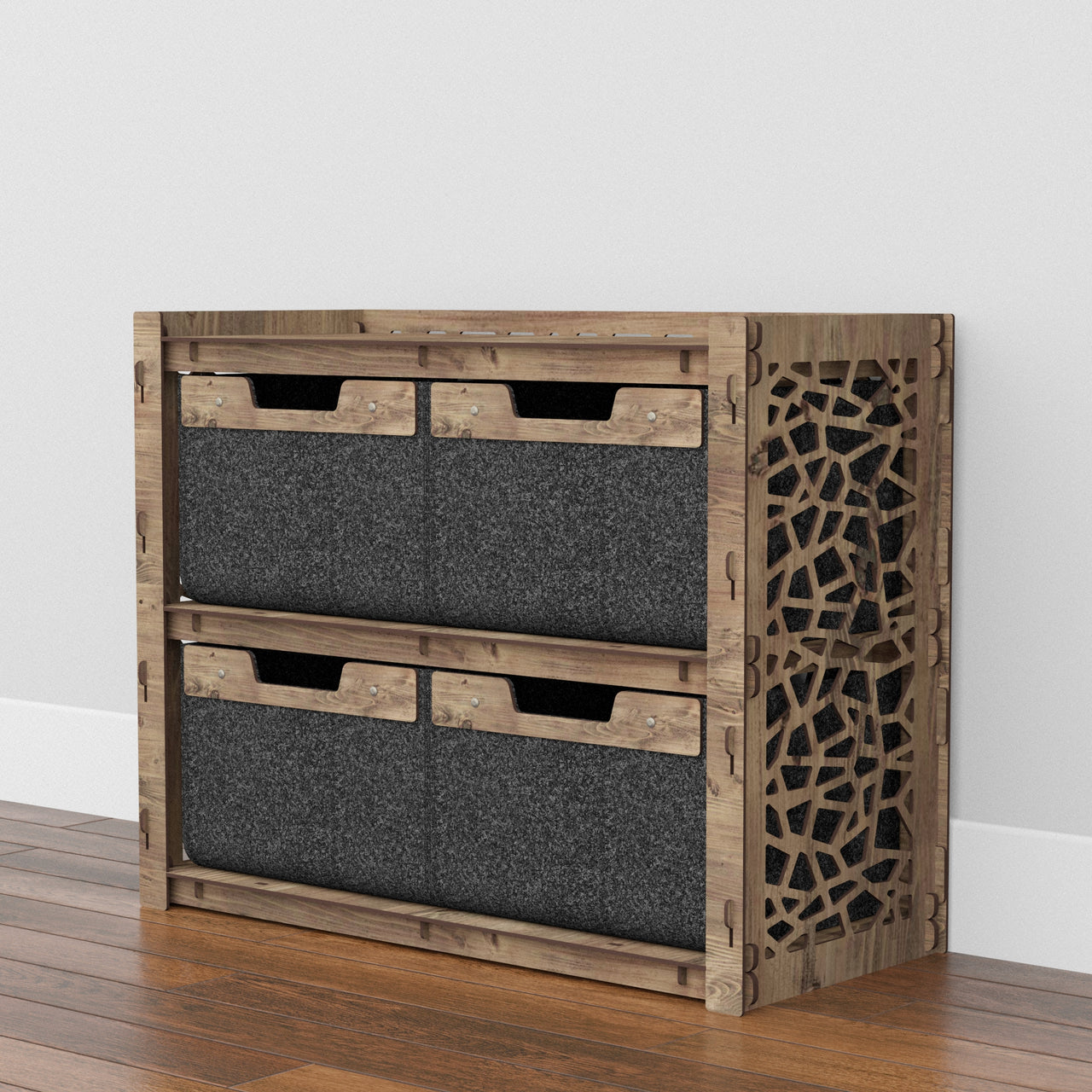 Stones Low Dresser 4 Drawers Side Table [4 LARGE BLACK BINS]