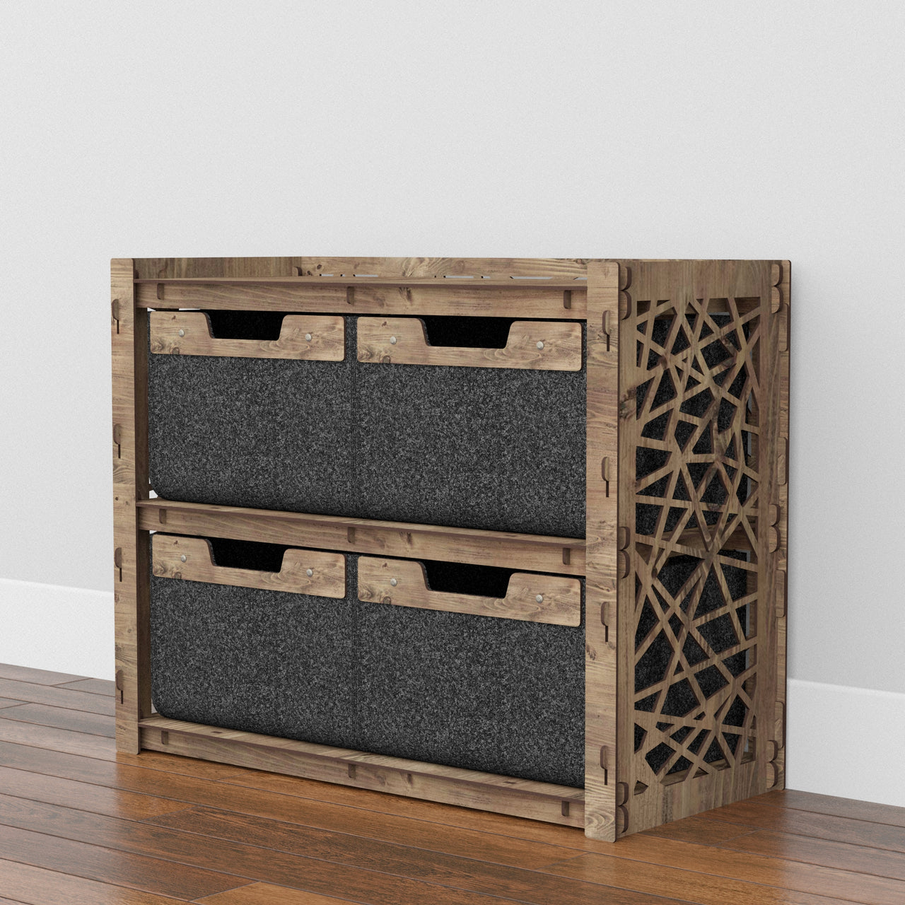 Crystals Low Dresser 4 Drawers Side Table [4 LARGE BLACK BINS]