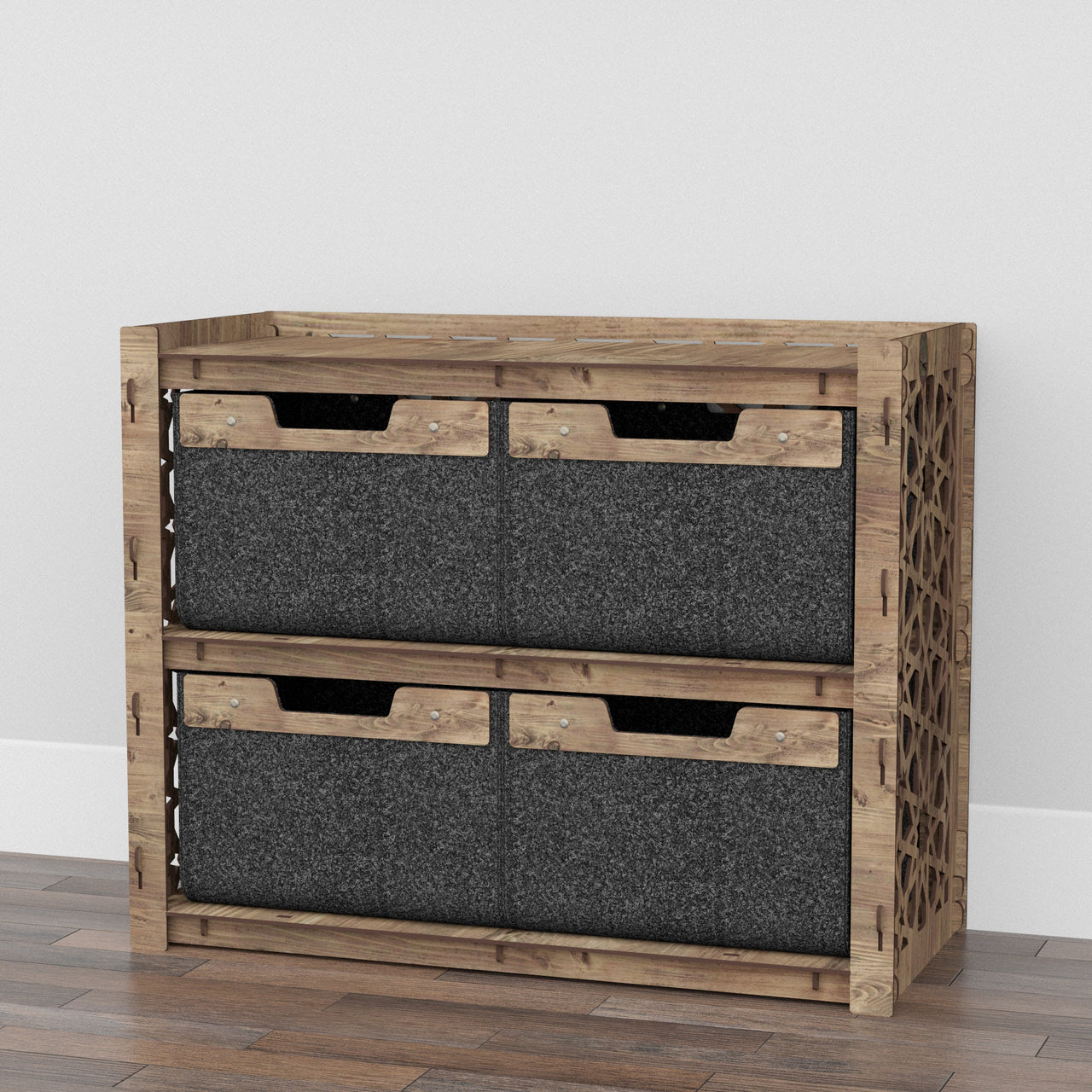 Arabic Low Dresser 4 Drawers Side Table [4 LARGE BLACK BINS]