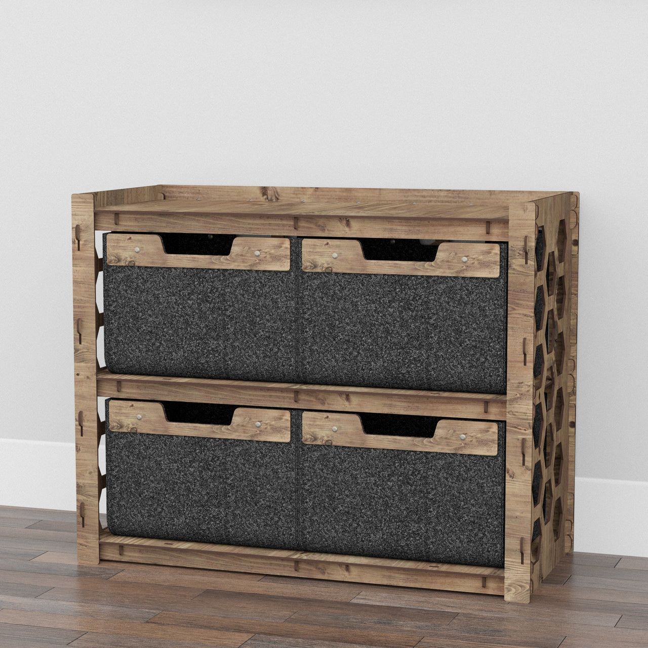 Honeycomb Low Dresser 4 Drawers Side Table [4 LARGE BLACK BINS]