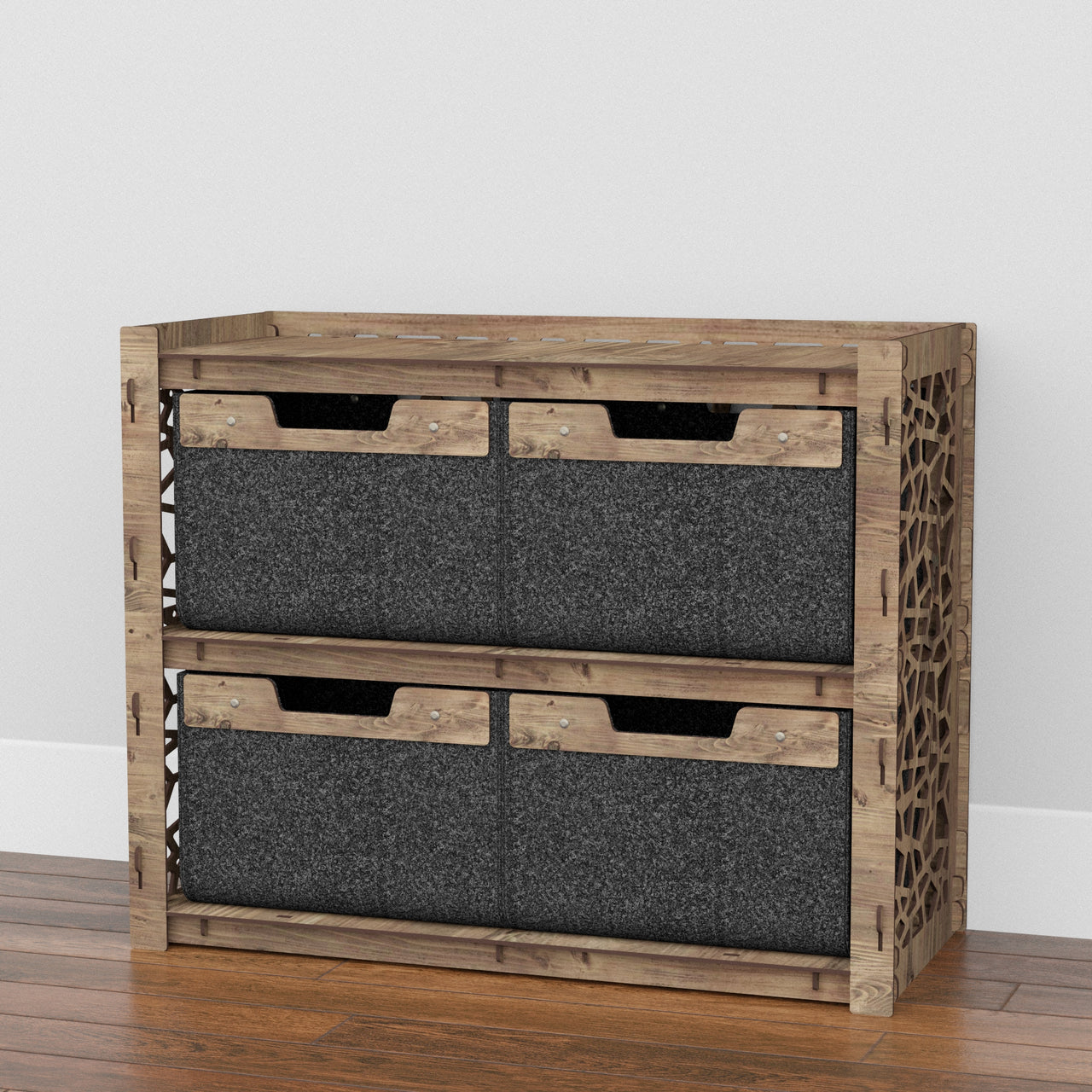 Stones Low Dresser 4 Drawers Side Table [4 LARGE BLACK BINS]